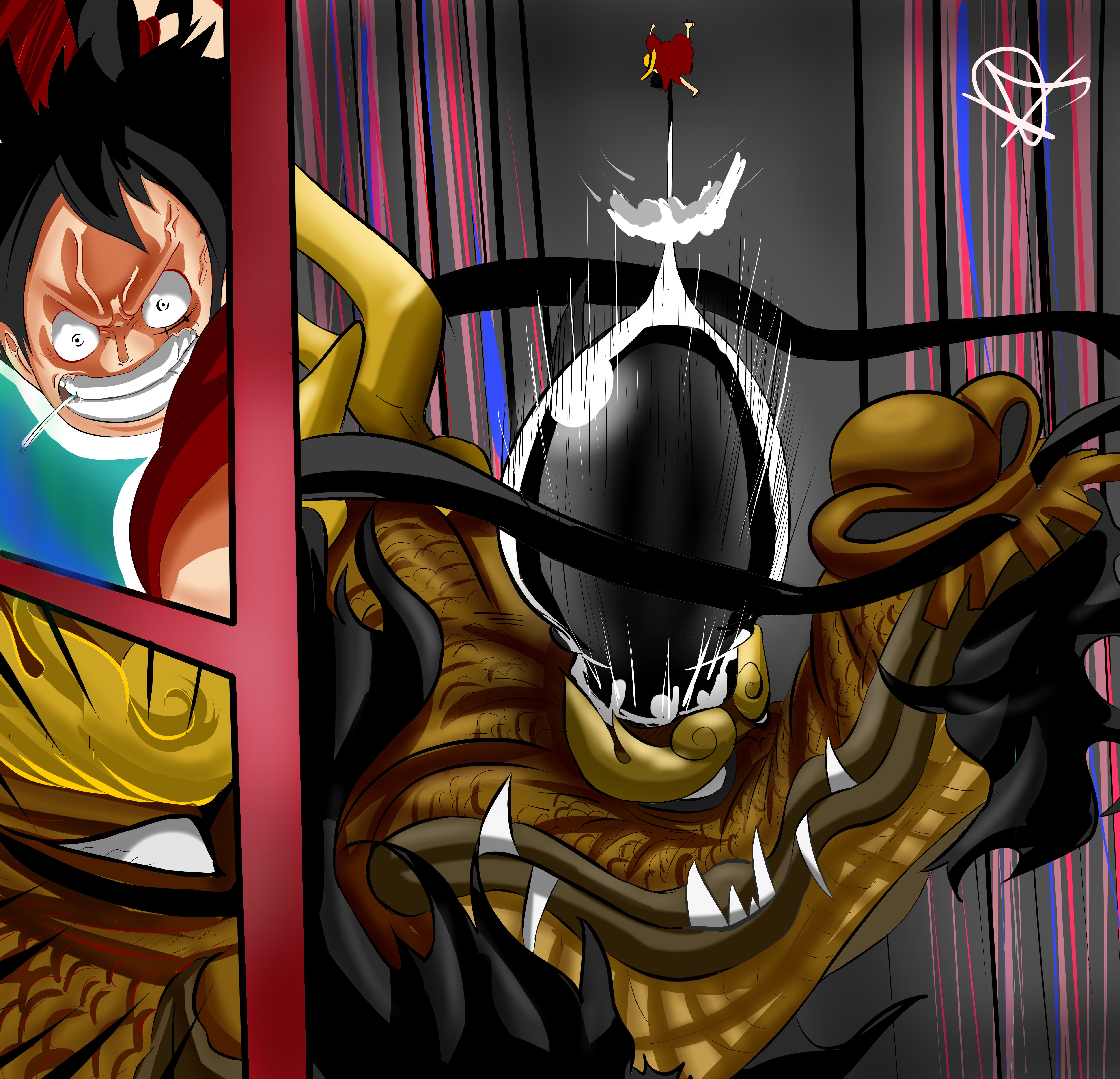 Spoilers One Piece Kaido Monkey D Luffy Anime Boys Anime Kaidou Hundred Beasts Wallpaper:5000x4816