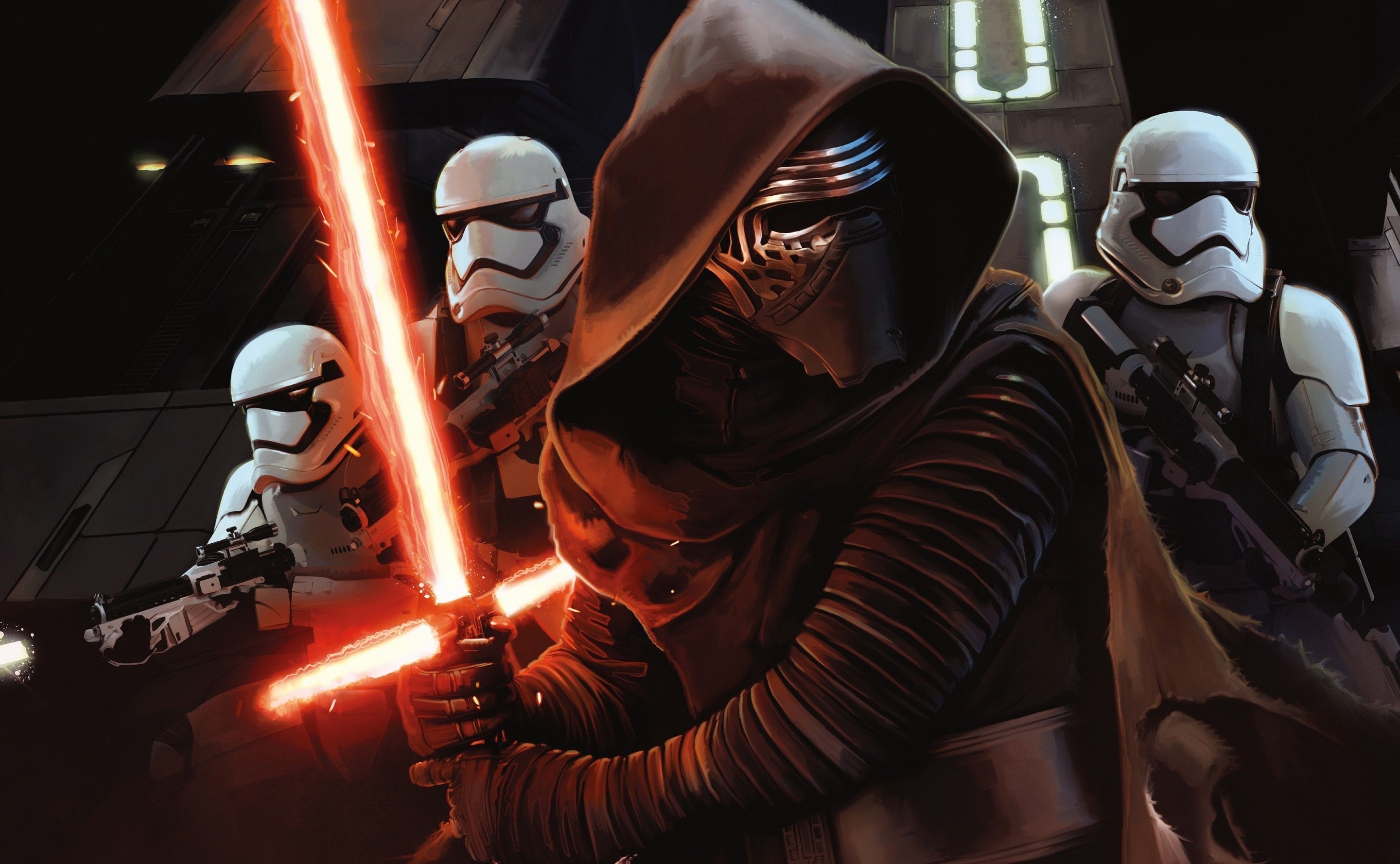 Star Wars: Episode VII The Force Awakens, Artwork, Kylo Ren, Stormtrooper Wallpaper HD / Desktop and Mobile Background