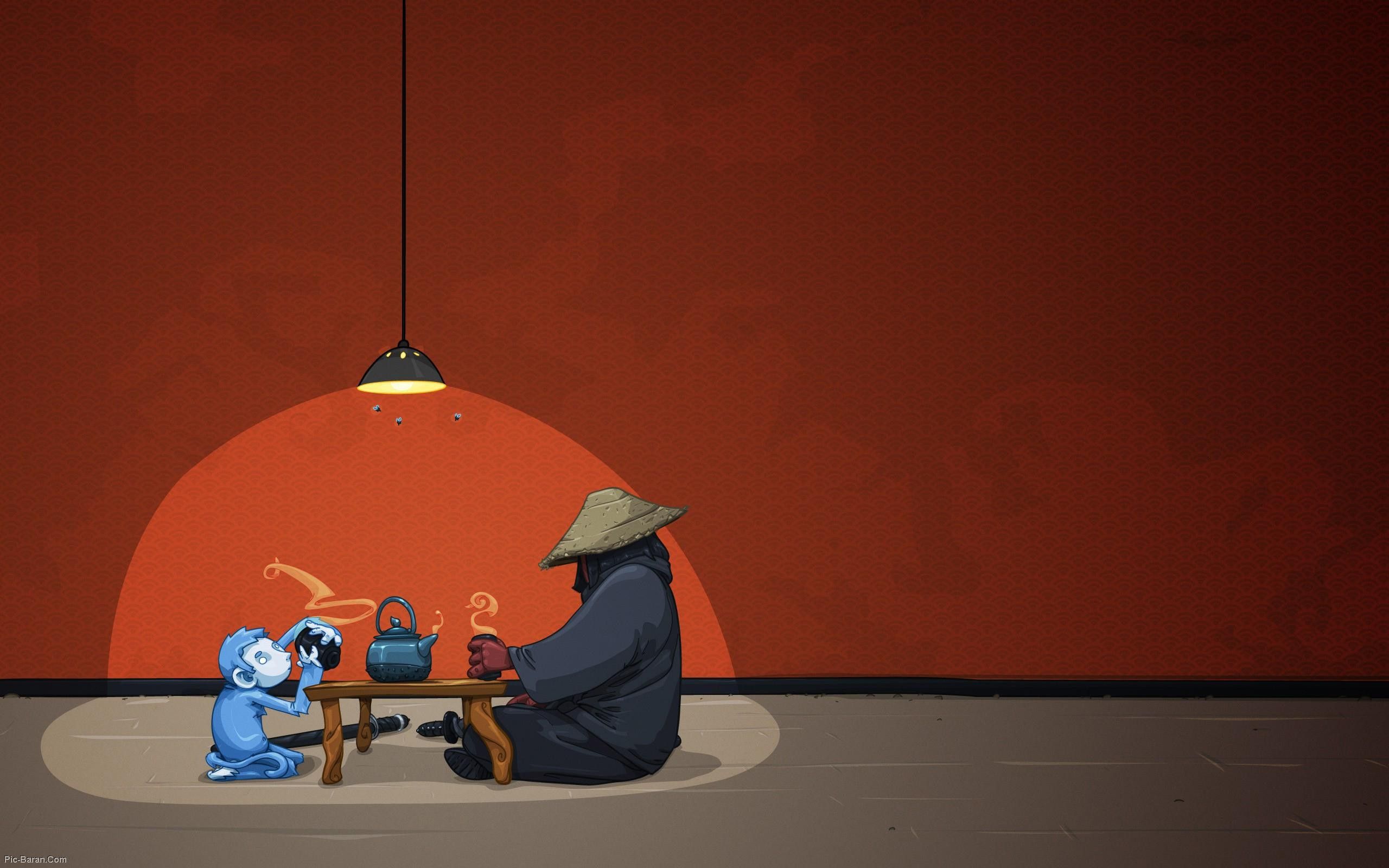 Tea ceremony with monkey Desktop wallpaper 2560x1600