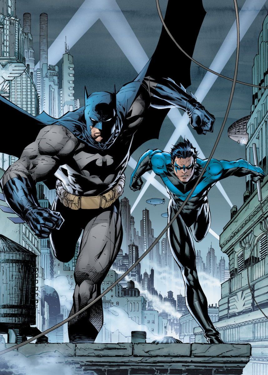 Official DC Comics Jim Lee Collection Batman And Nightwing #Displate artwork by artist DC Comics. Part o. Batman comic art, Dc comics wallpaper, Dc comics funny
