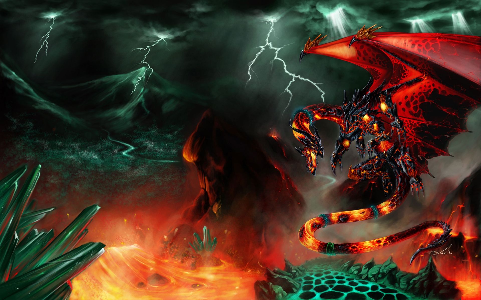 Dragon in the lava HD wallpaper