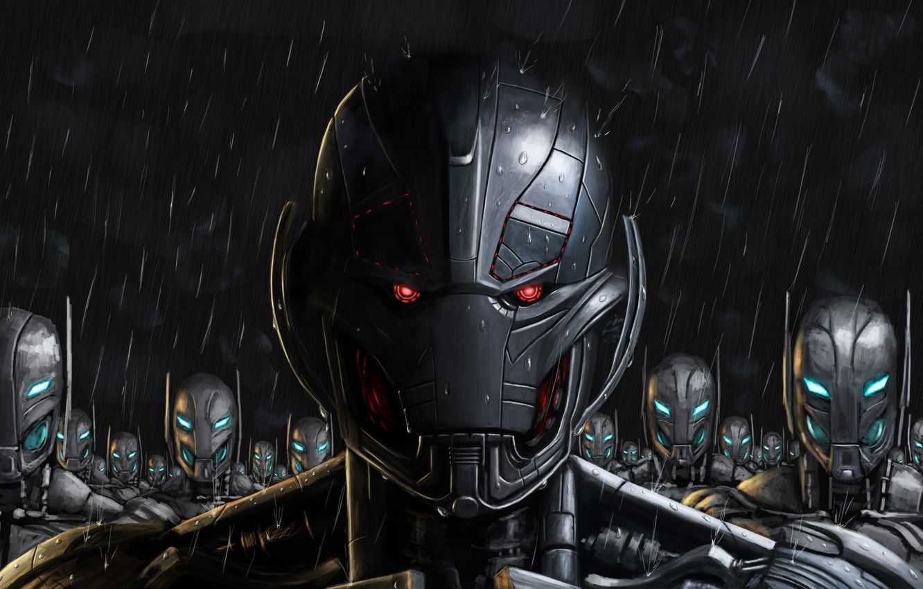 Wallpaper Robot, Rain, Army, Marvel, Marvel Comics, Comics, The Avengers, Characters, Ultron, Ultron, Ultron with friends, by Mikhail Levin, Mikhail Levin image for desktop, section арт