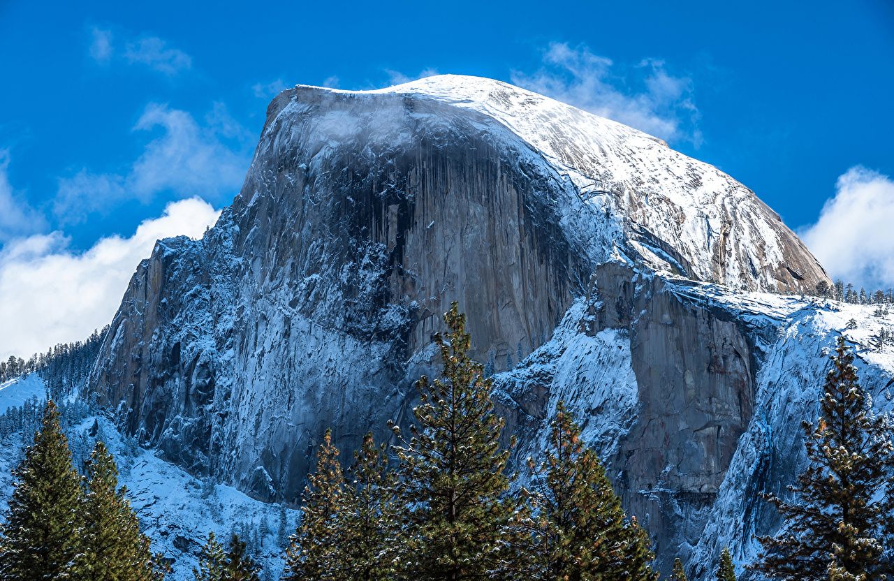image Yosemite USA Cliff Winter Nature mountain park
