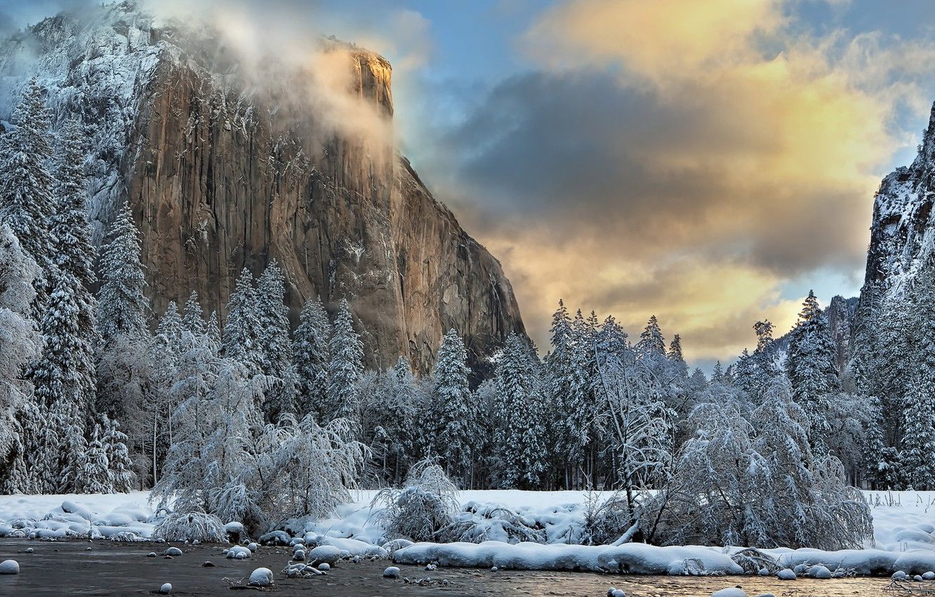 Wallpaper winter, Yosemite National Park, The Captain image for desktop, section пейзажи