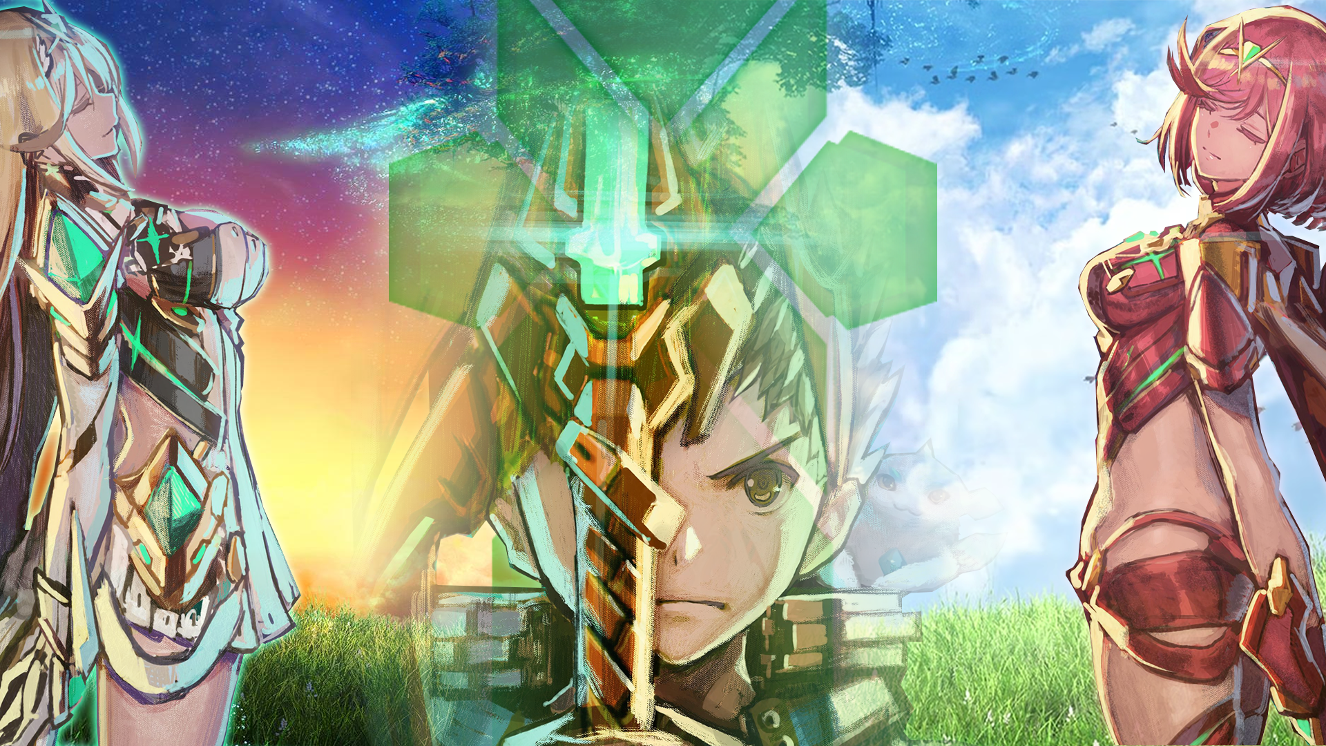 1920x1080 Mythra (Xenoblade), Pyra (Xenoblade Chronicles), Rex ( Xenoblade Chronicles) wallpaper PNG