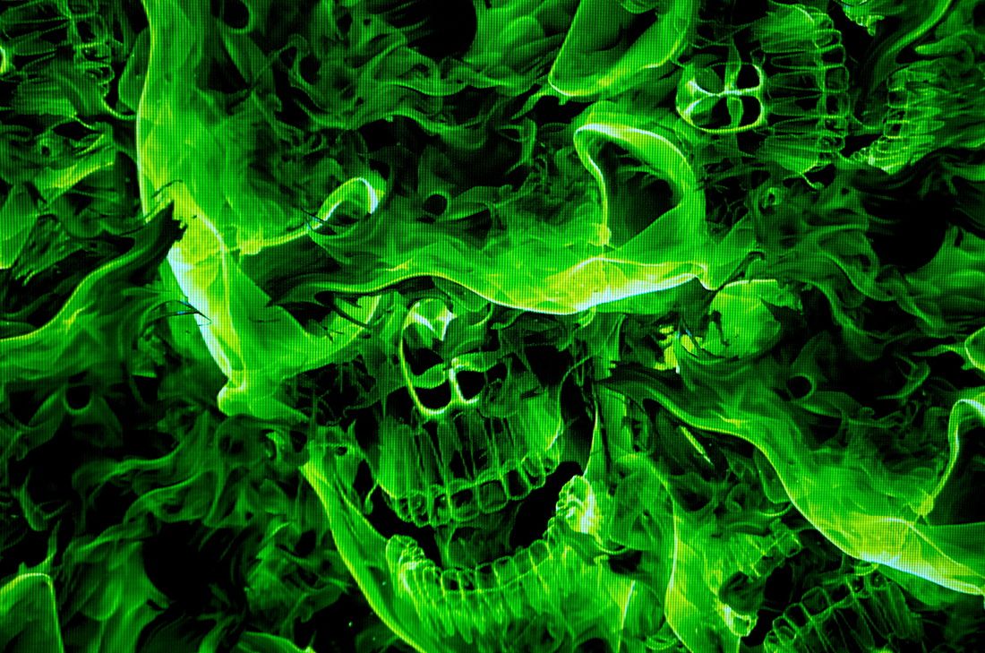 Skulls On Fire Green