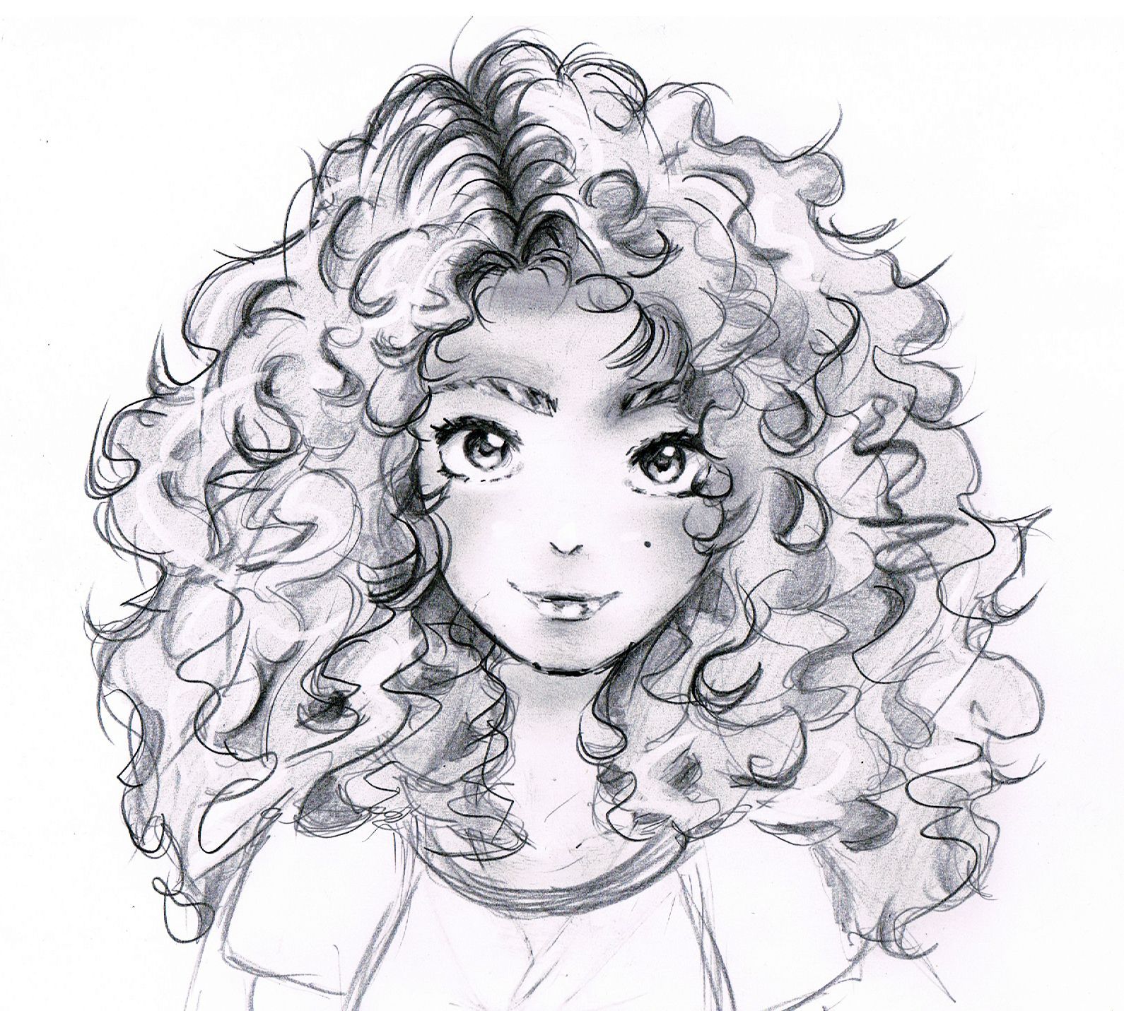 Lexica - Male whos mixed black and white curly hair anime style