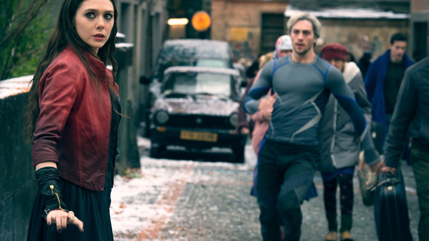 Download Wallpaper The Avengers, Scarlet Witch, Aaron Taylor Johnson, Elizabeth Olsen, Quicksilver, Pietro Maximoff, Wanda Maximoff, Avengers:Age Of Ultron, Section Films In Resolution 1366x768