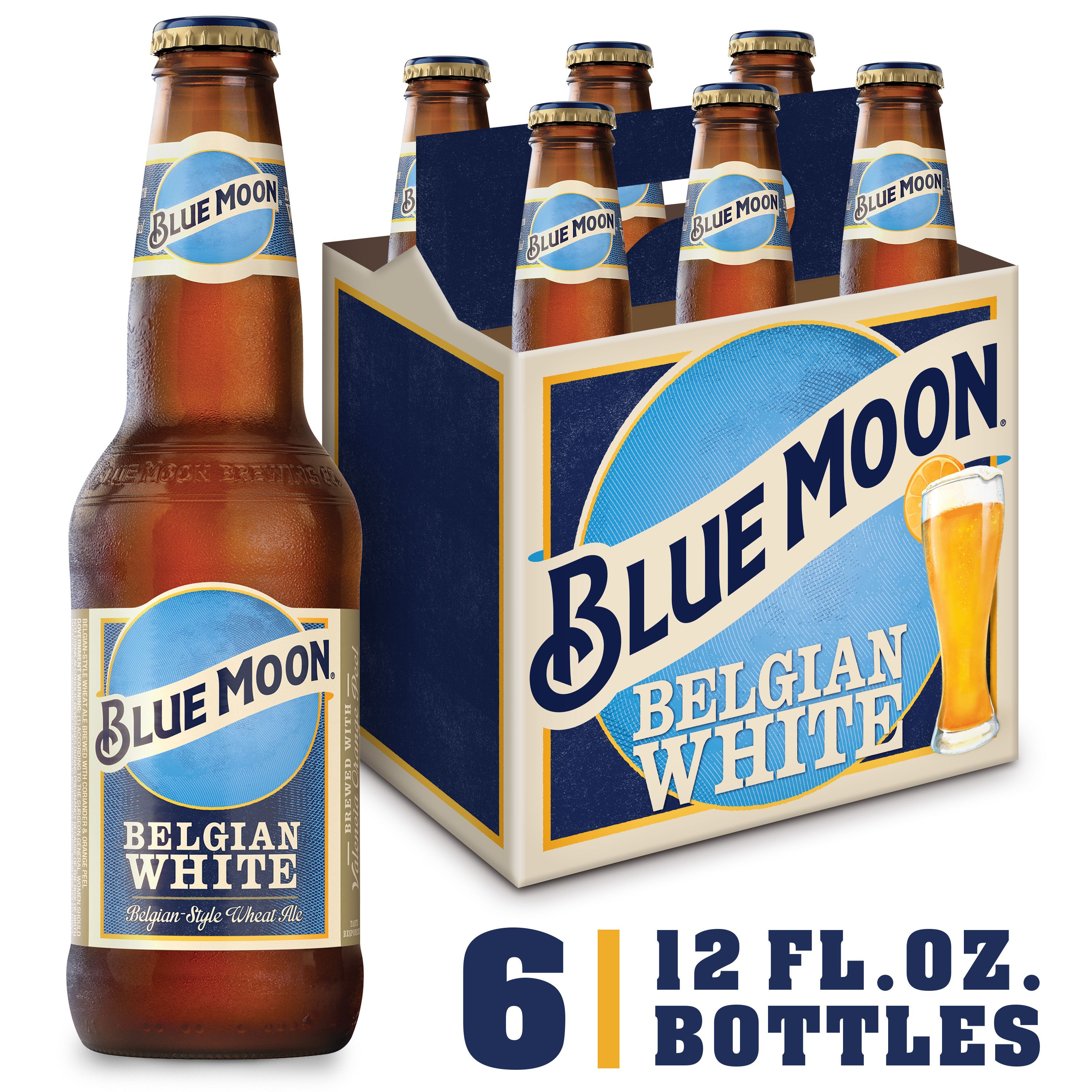 Blue Moon Belgian White Wheat Beer, Craft Beer, Beer 6 Pack, 12 FL OZ Bottles, 5.4% ABV