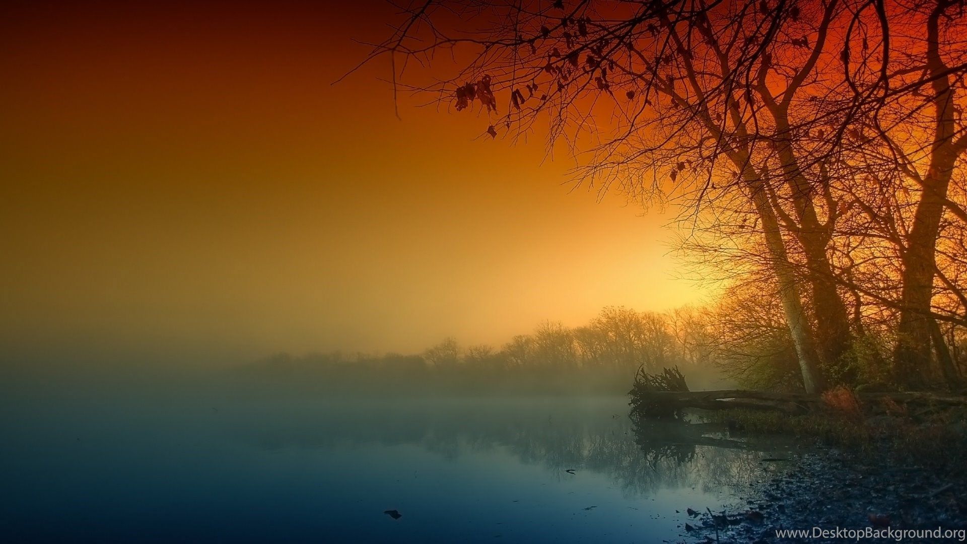Full HD Wallpaper Fog Calm Lake Forest Autumn Sadness, Desktop. Desktop Background