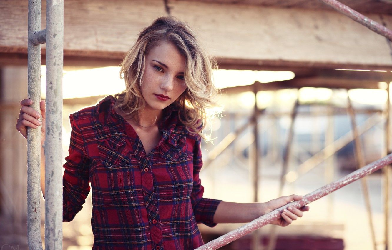 Wallpaper girl, woman, model, blonde, female, flannel, Rachel Yampolsky, construction site image for desktop, section девушки