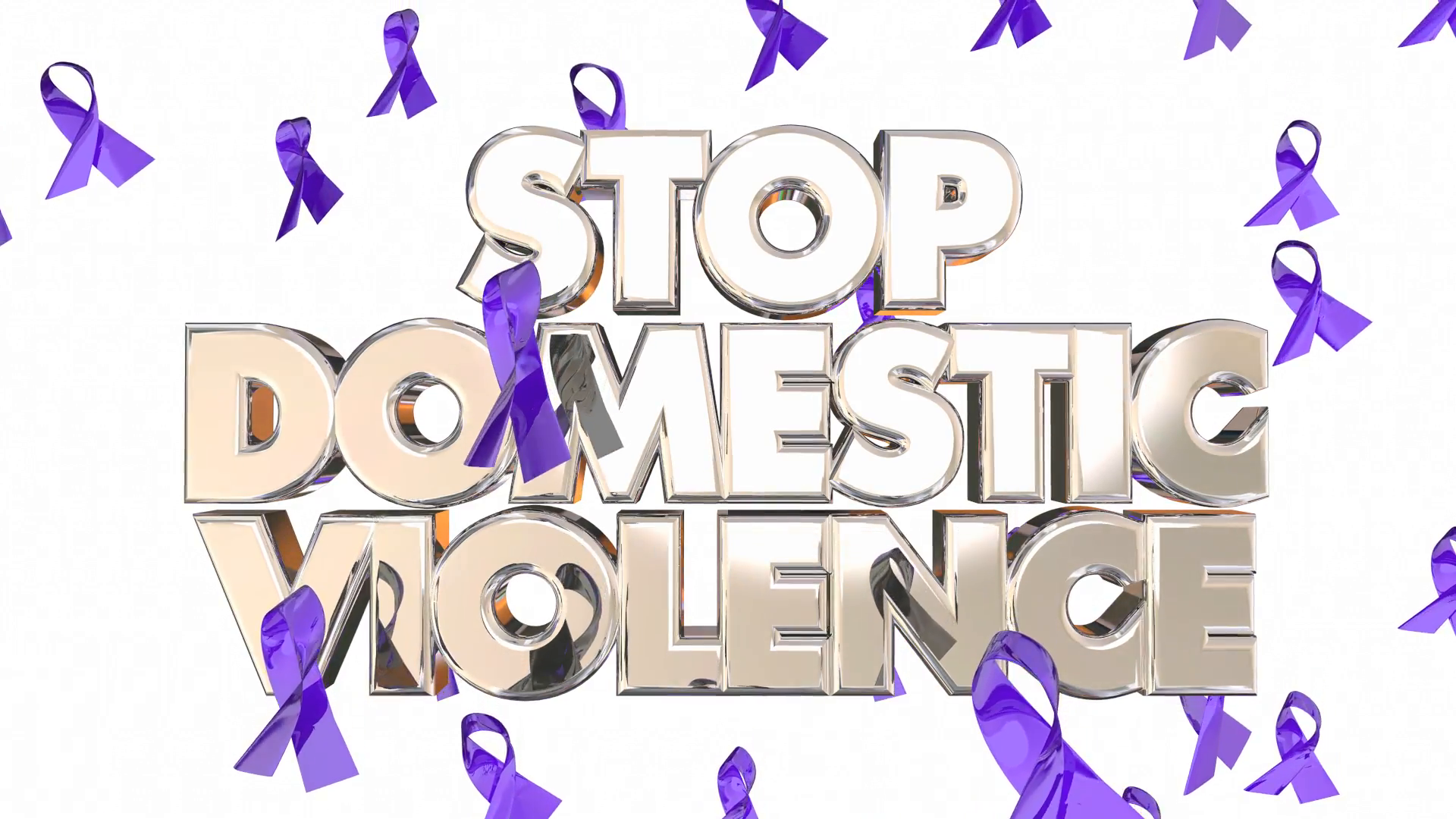 Stop Domestic Violence Awareness Ribbons Prevent Abuse 3D Words Motion Background