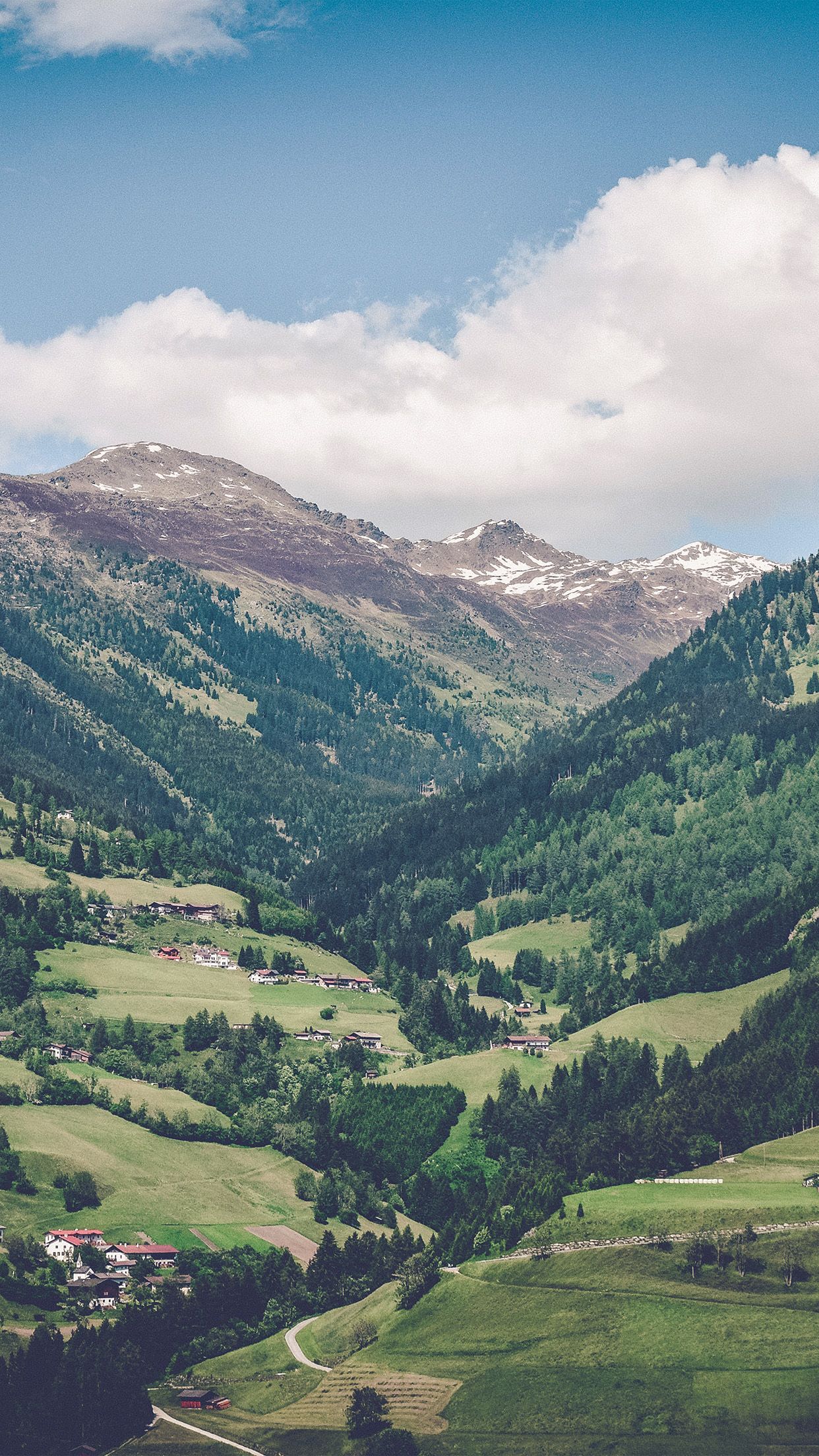 iPhone7 wallpaper. summer mountain town nature green swiss blue