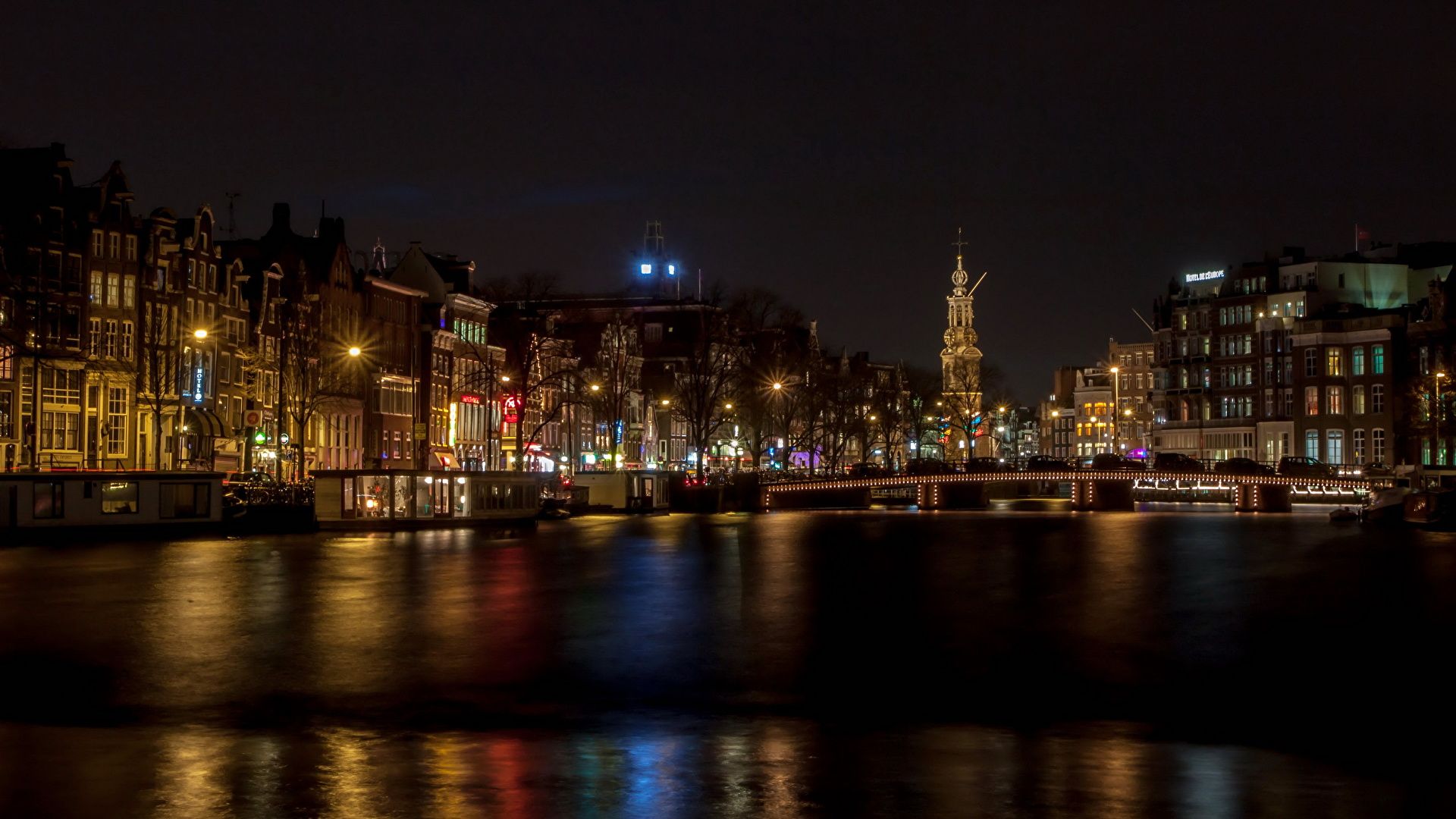 Wallpaper Amsterdam Netherlands river Night Cities 1920x1080