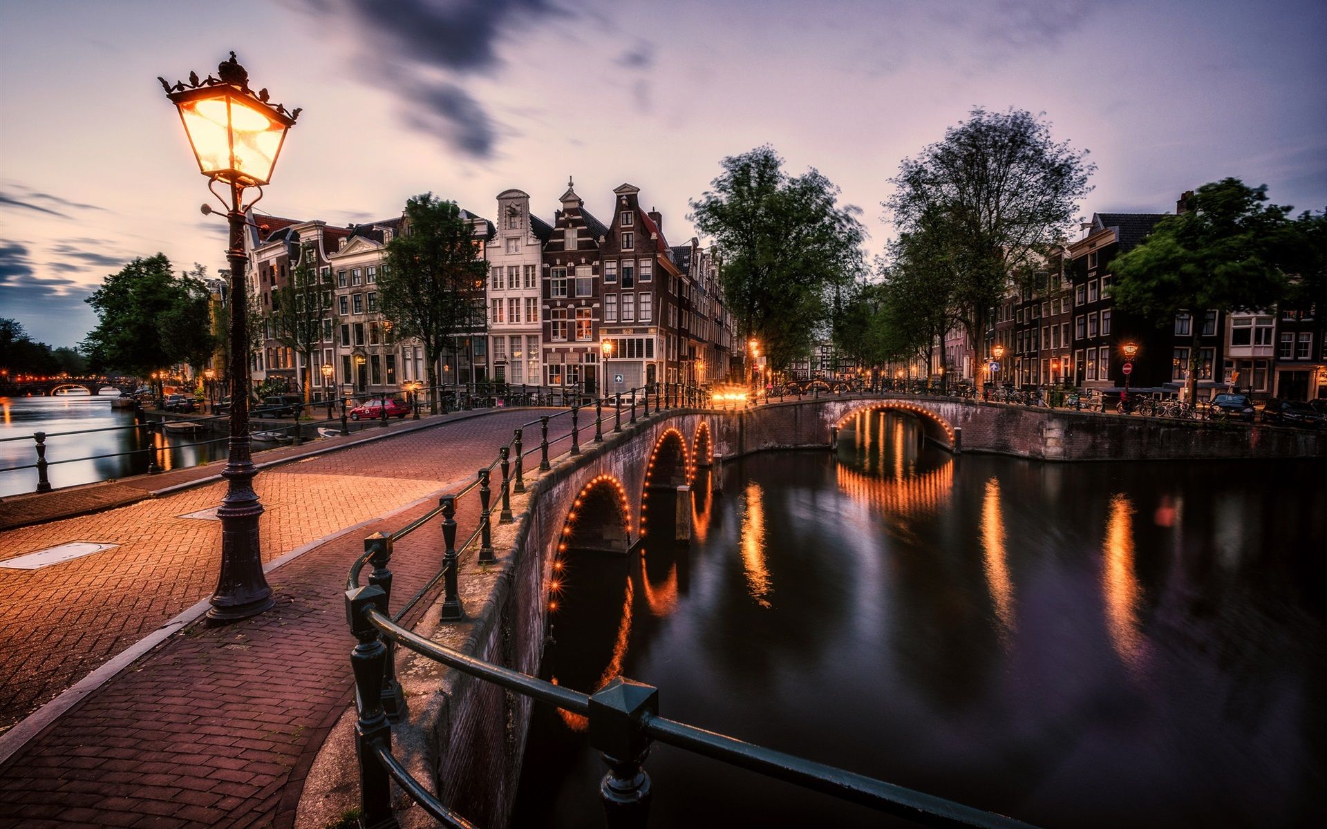 Wallpaper Amsterdam, Netherlands, bridge, river, lights, city, night 1920x1200 HD Picture, Image