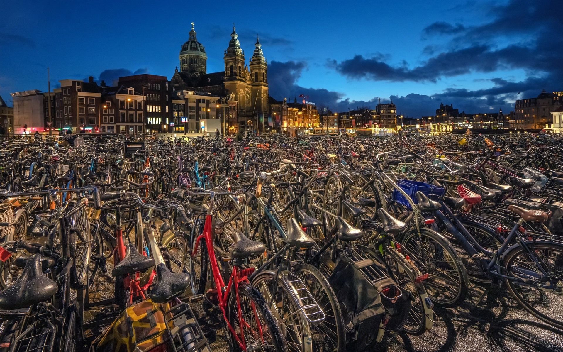 Wallpaper Amsterdam, Netherlands, many bikes, city, night 1920x1200 HD Picture, Image