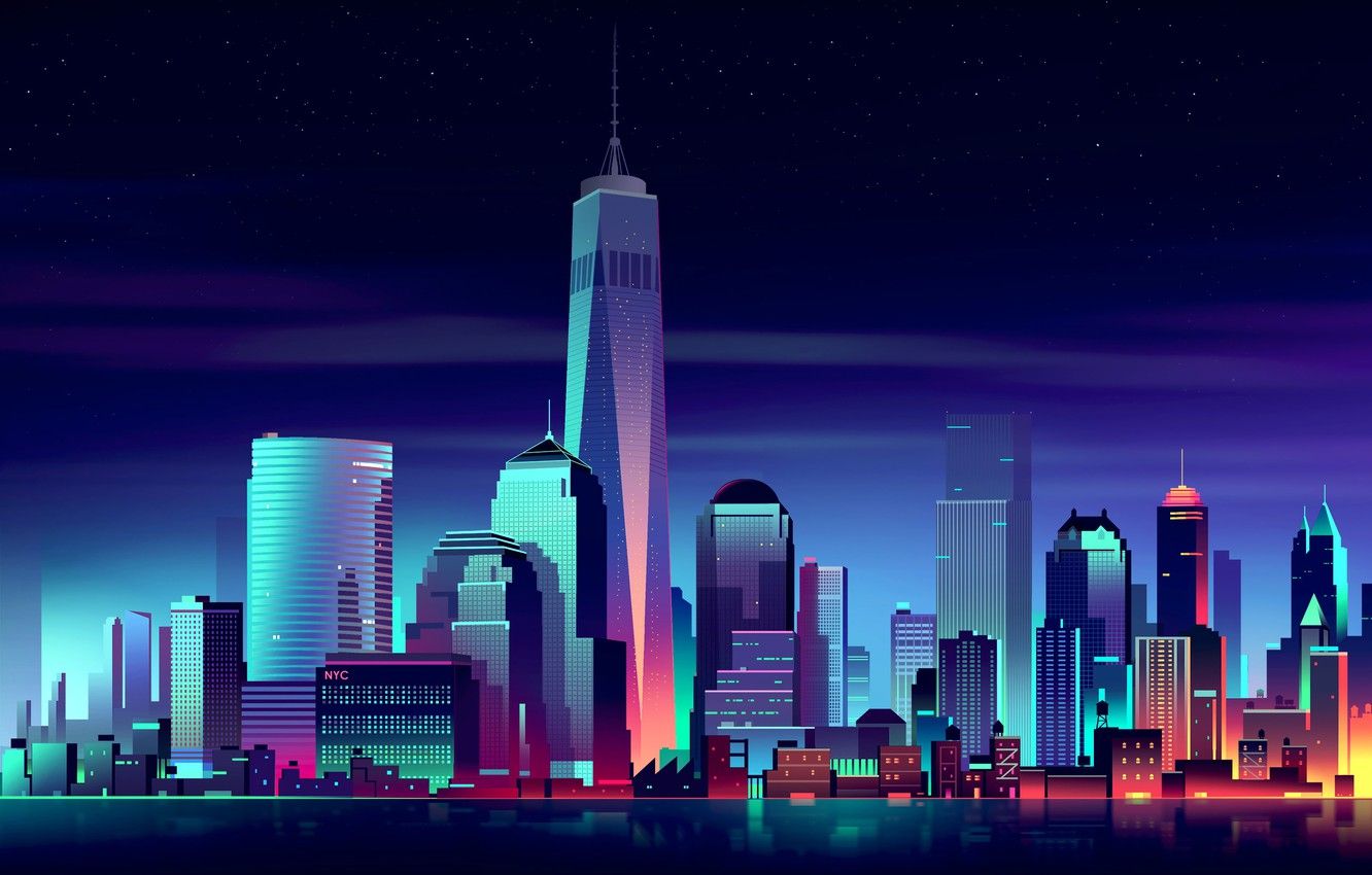 Wallpaper Home, New York, Night, The city, Neon, Style, Building, The building, Skyscrapers, USA, Architecture, Art, New York City, World Trade Center, World trade center Freedom Tower image for desktop, section
