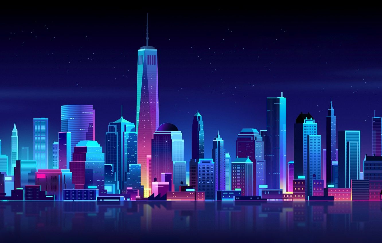 Wallpaper Home, New York, Night, The city, Neon, Style, Building, The building, Skyscrapers, USA, Architecture, Art, New York City, World Trade Center, World trade center Freedom Tower image for desktop, section