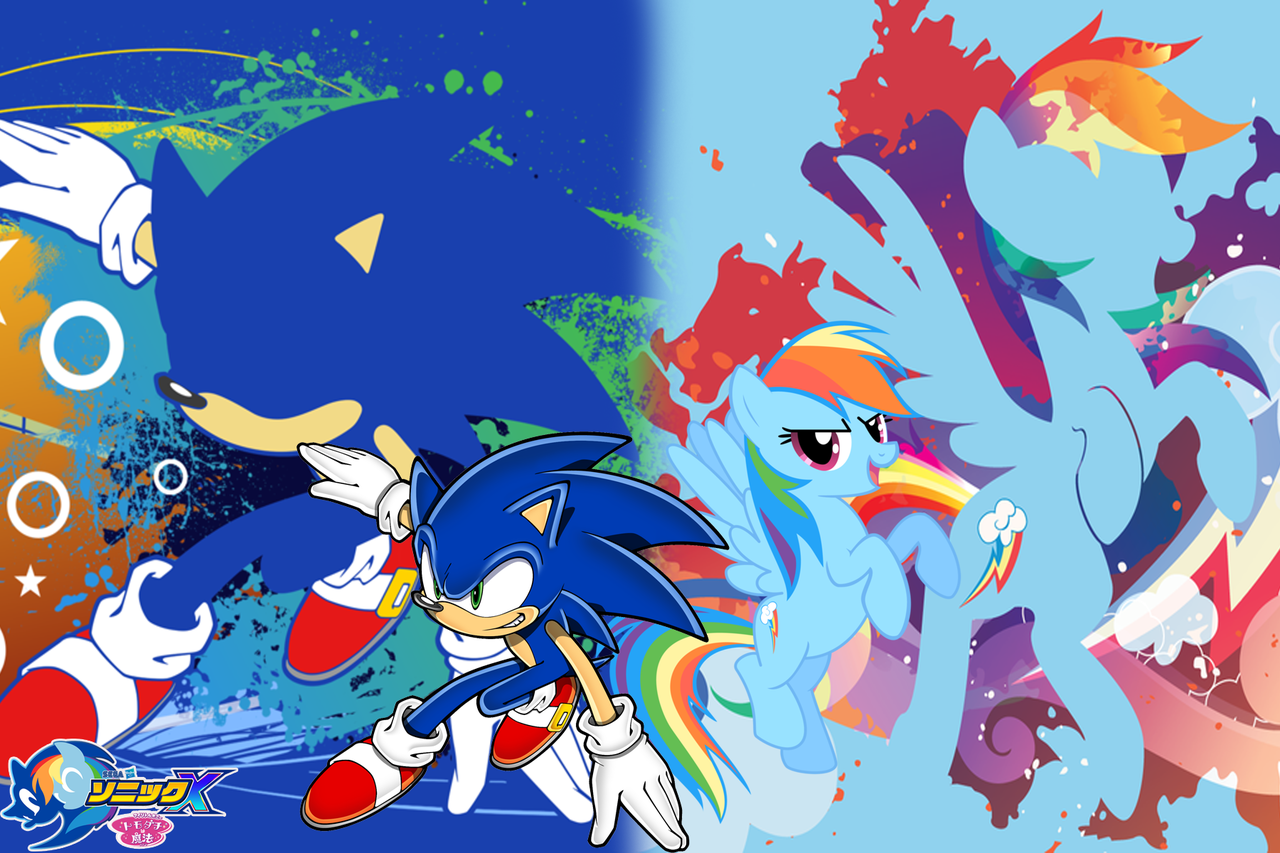 Artist:fuzon S Edits, Artist:trungtranhaitrung, Artist:wild Canyon, Crossover, Hasbro, Japanese, Logo, Rainbow Dash,. Rainbow Dash, Sonic, Little Pony