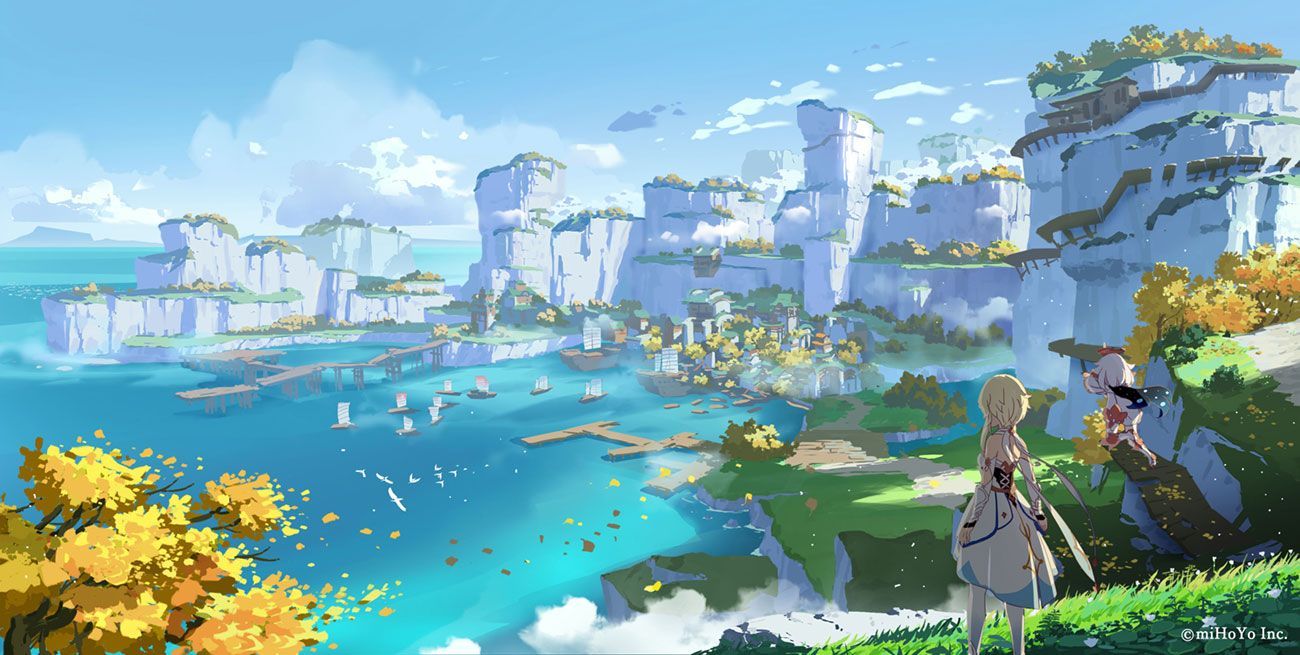 Liyue Harbor Art Impact Art Gallery. Environmental art, Anime background, Fantasy landscape