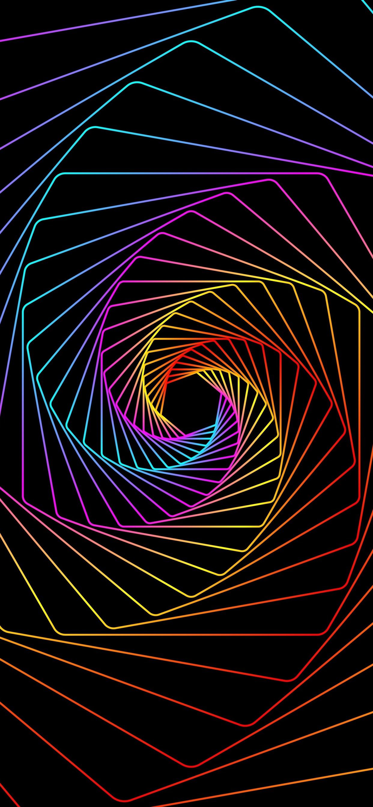 Spiral, Rainbow Lines, Black Background, Abstract 1242x2688 IPhone 11 Pro XS Max Wallpaper, Background, Picture, Image