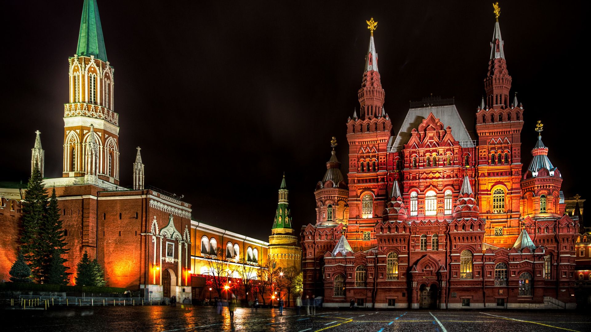 Download 1920x1080 HD Wallpaper red square illumination moscow russia autumn night, Desktop Background HD