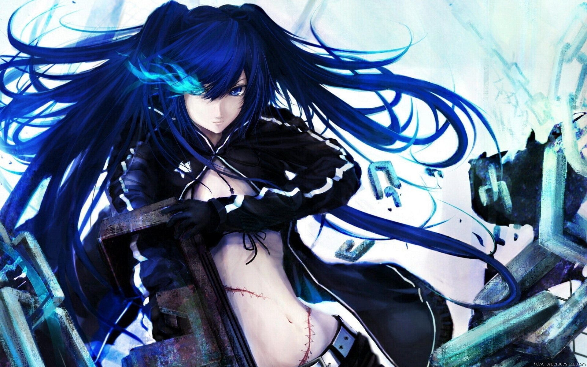 Hot Anime Wallpaper For Desktop Blue Hair Anime Girl Wallpaper & Background Download