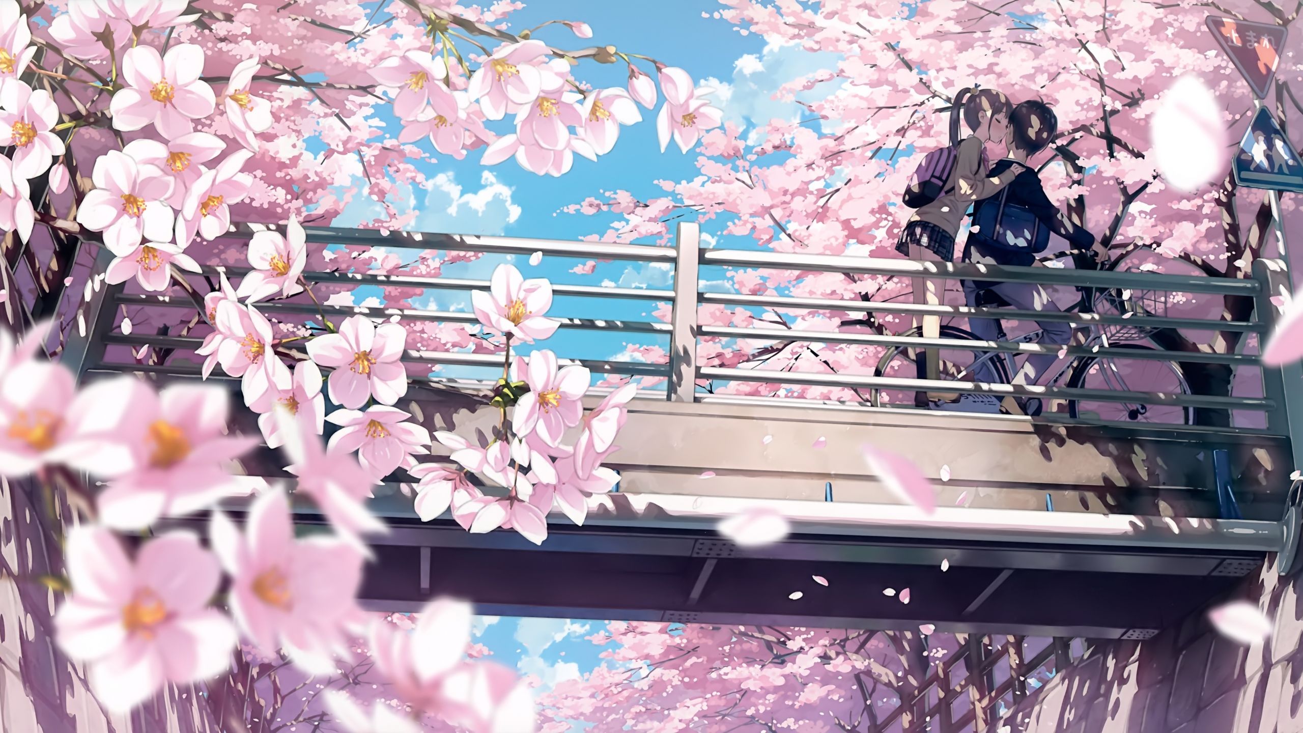 Desktop Wallpaper Cherry Blossom, Anime, Couple, Kiss, 4k, HD Image, Picture, Background, 0ea252