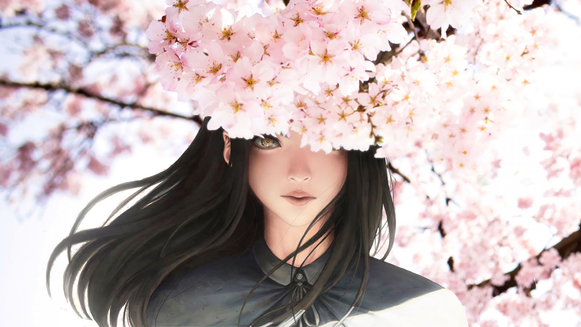 Desktop wallpaper anime girl, original, cherry blossom, sakura, HD image, picture, background, e074ac