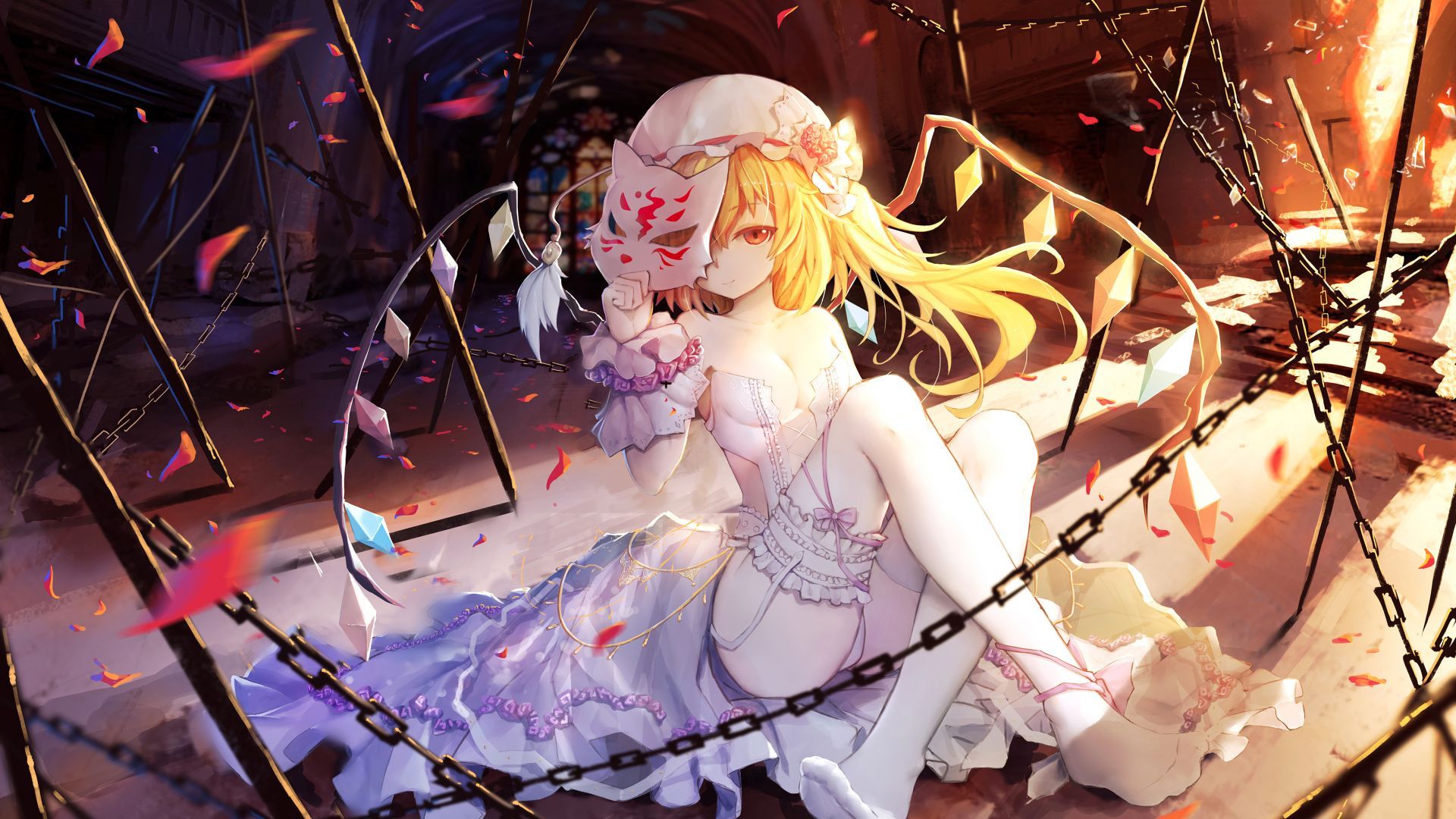 Desktop wallpaper flandre scarlet, touhou, anime girl, wedding dress, HD image, picture, background, 6e4324