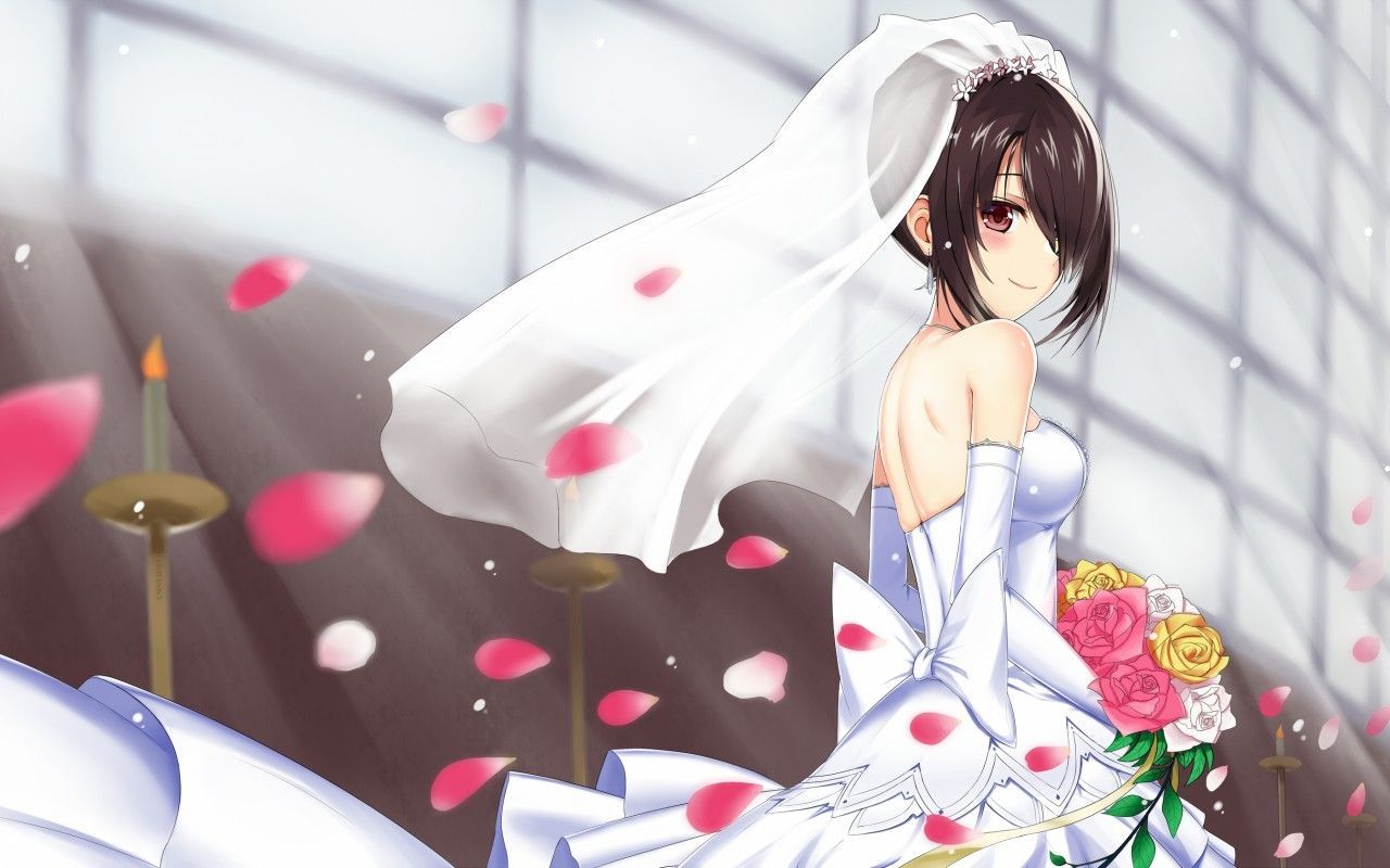 Date A Live, Tokisaki Kurumi, Bride, Wedding Dress, Smiling, Petals, Flower Bouquet. Date a live, Kurumi tokisaki, Anime date