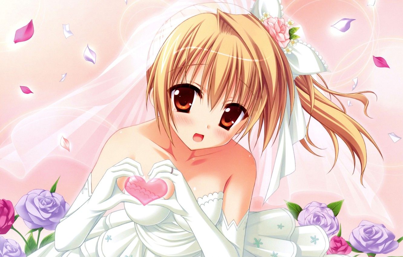 Wallpaper girl, flower, anime, bride, japanese, hana, bishojo, wedding dress, western wedding dress image for desktop, section прочее