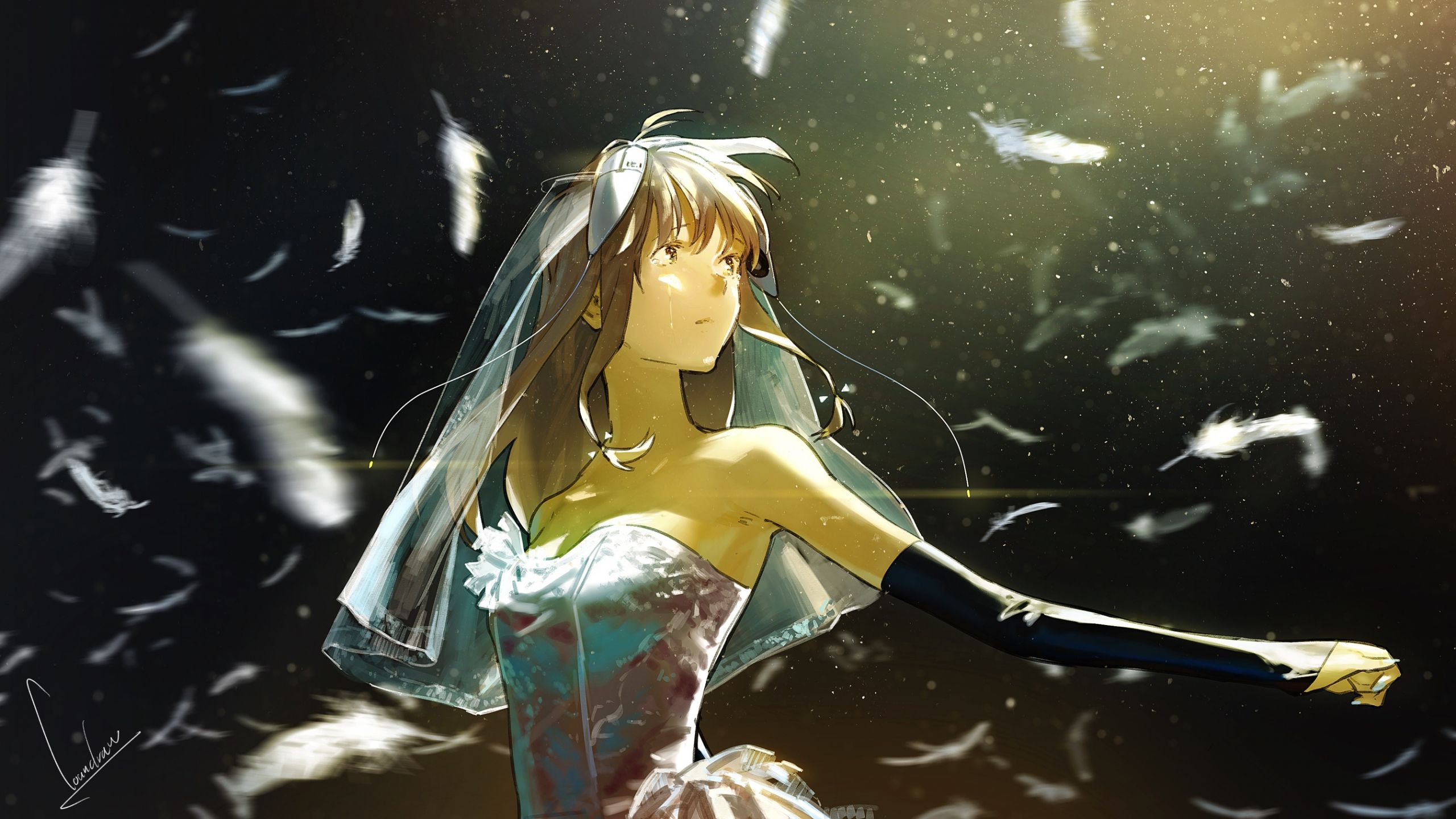 Desktop Wallpaper Anime Girl, Wedding Dress, Art, Original, HD Image, Picture, Background, 1717f0