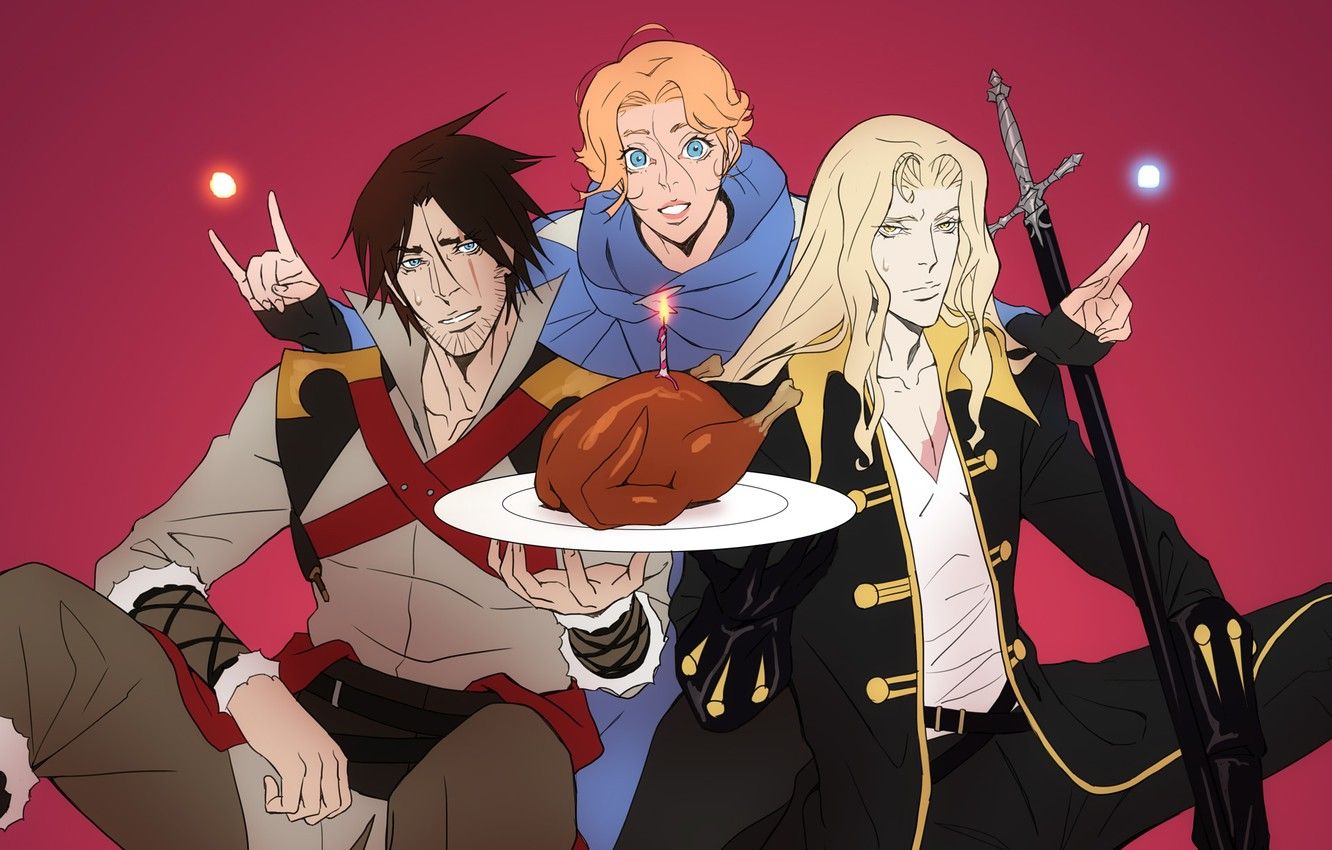 Wallpaper trio, pink background, Castlevania image for desktop, section сёнэн