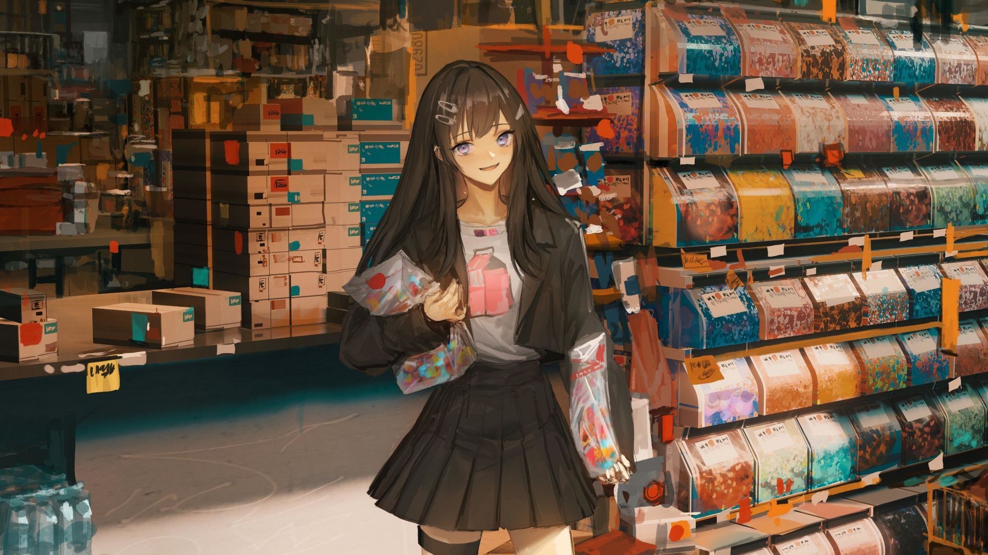 Desktop wallpaper store, shopping, anime girl, HD image, picture, background, 7754b4