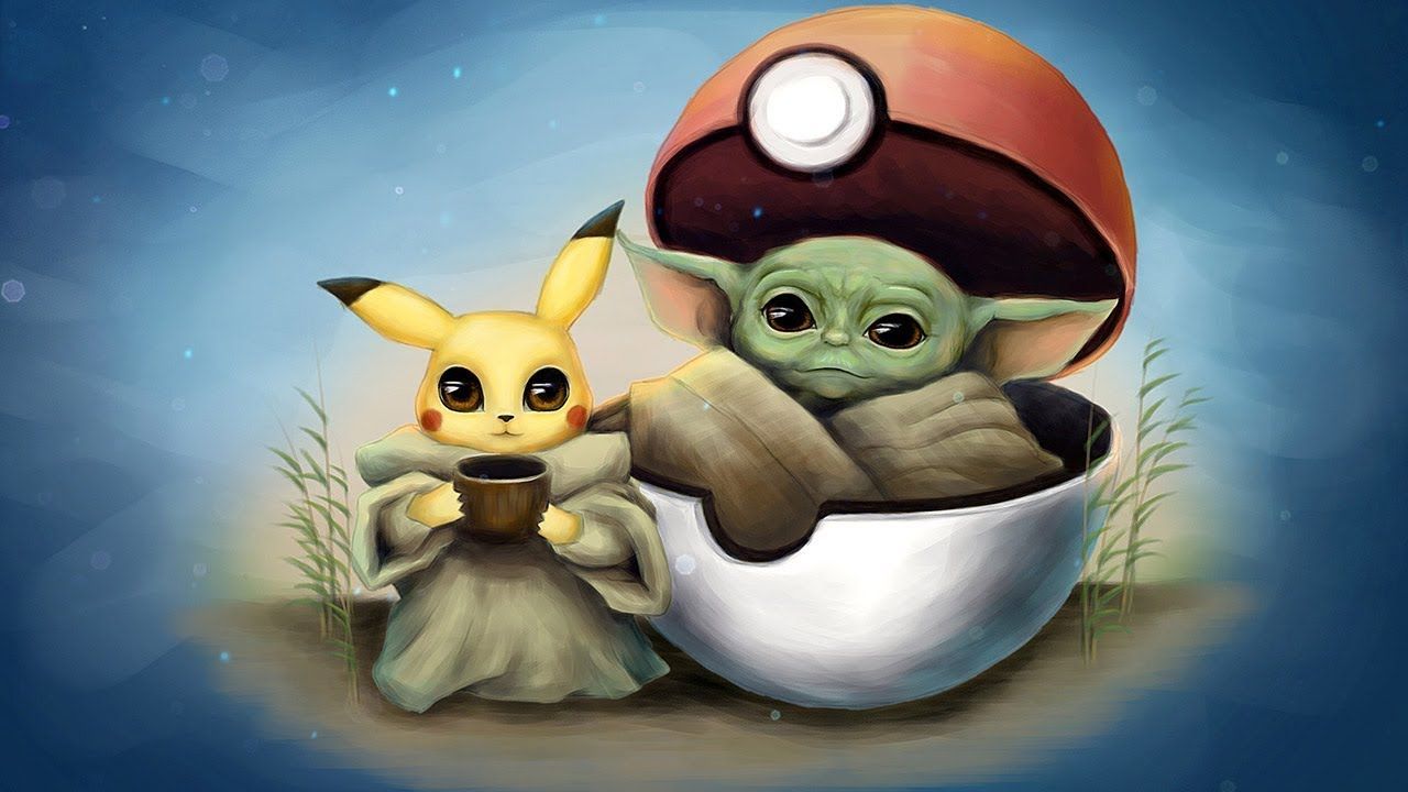 Baby Yoda meets Pikachu. Pikachu, Star wars art, Star wars yoda