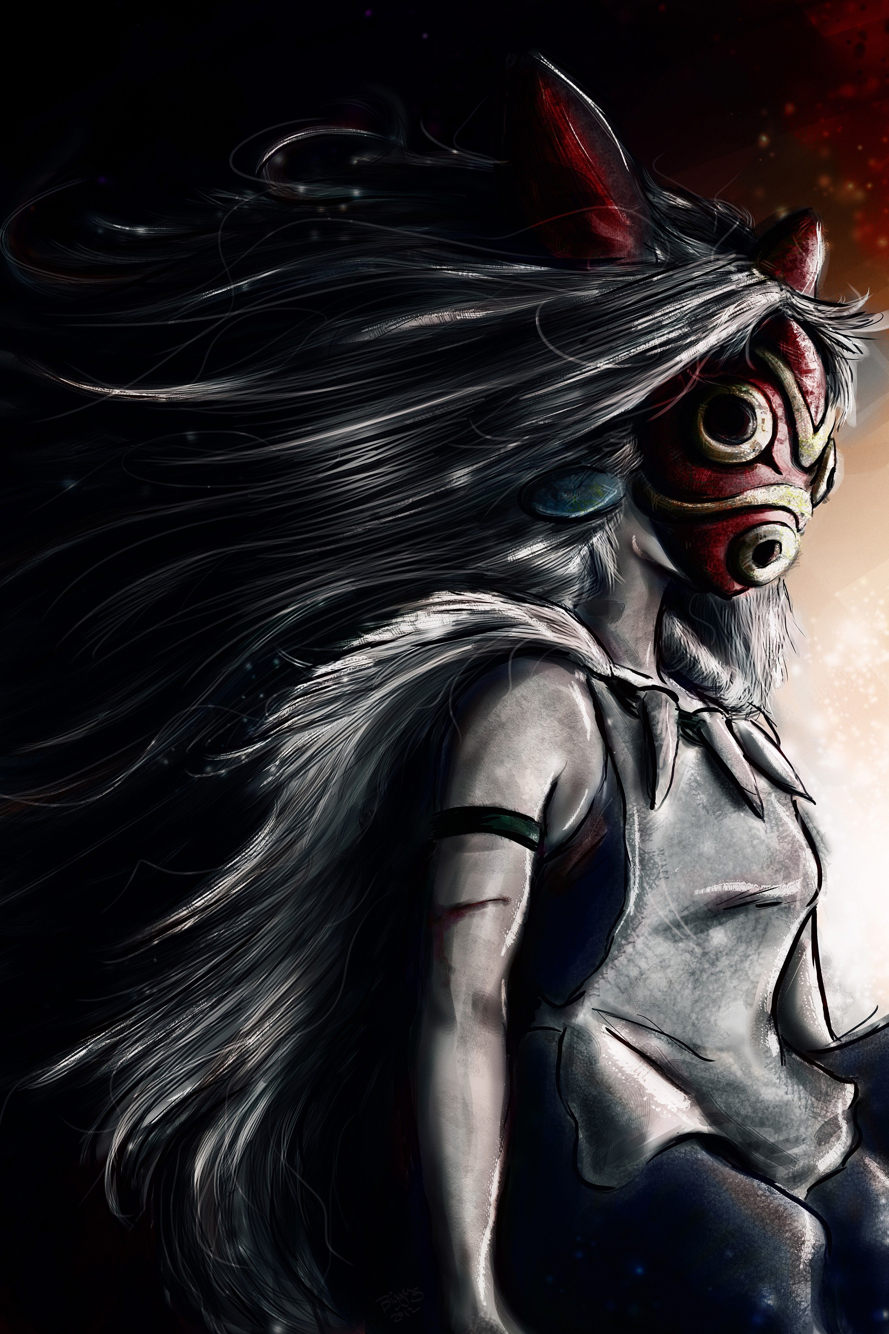 paintings, Hayao Miyazaki, digital, Princess Mononoke, princess, wolf, San, digital art, artwork, Studio Ghibli, Hime, airbrushed, fan art, Mononoke, ghibli wallpaper