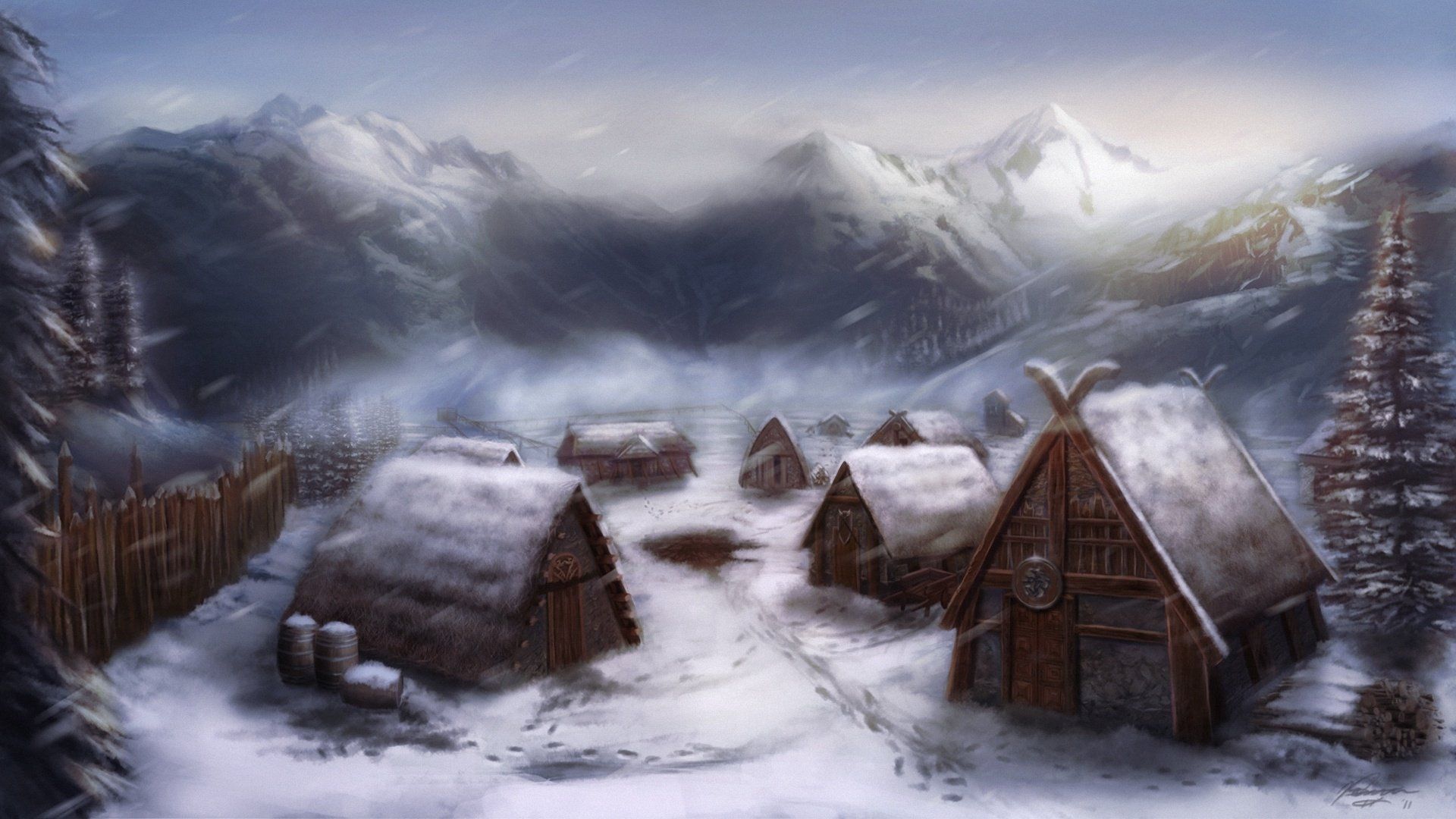 snow, Village, Settlement, The, Vikings, At, Home, Art, Michael, Davini Wallpaper HD / Desktop and Mobile Background
