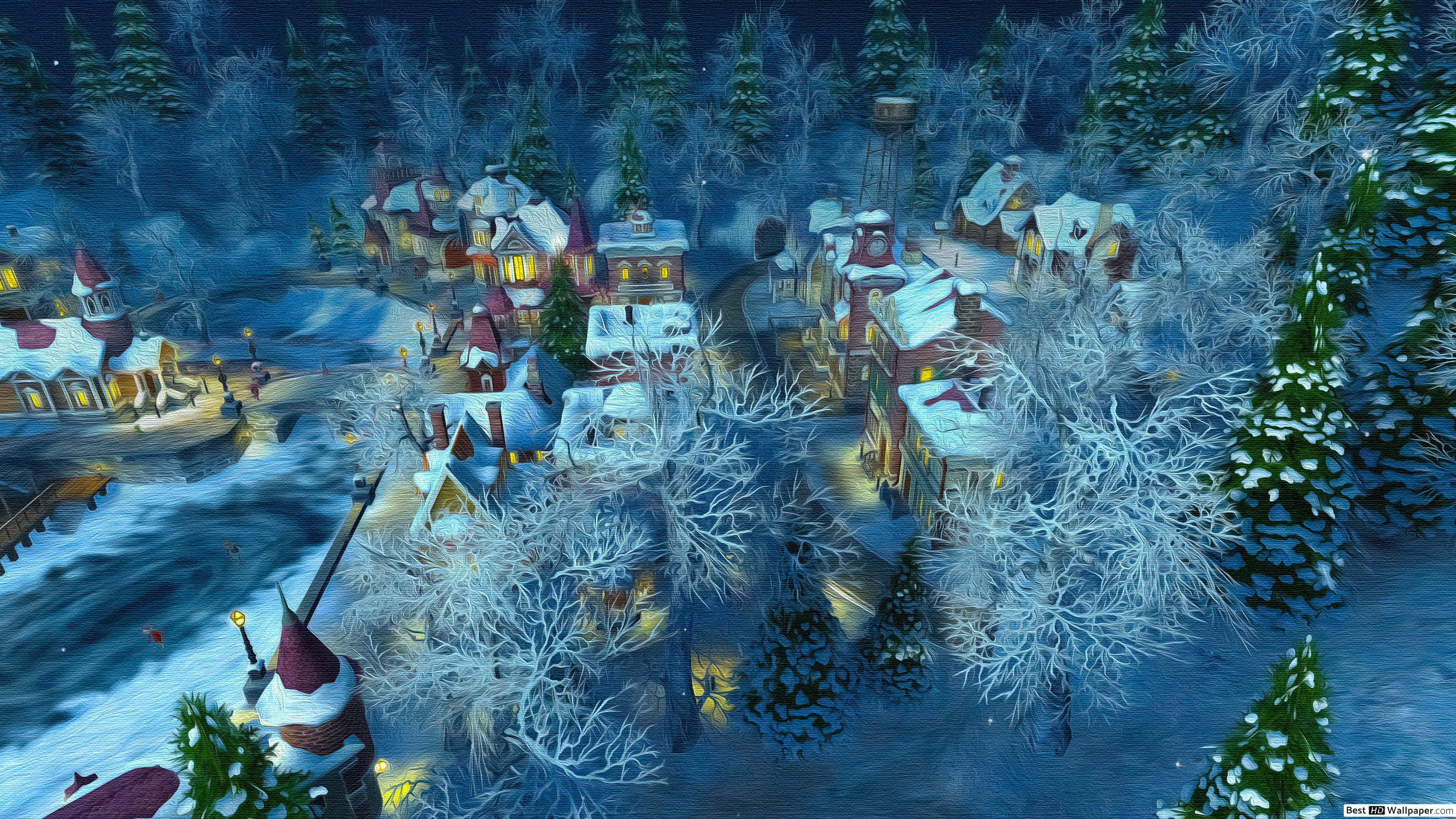 Snow Village Painting HD wallpaper download
