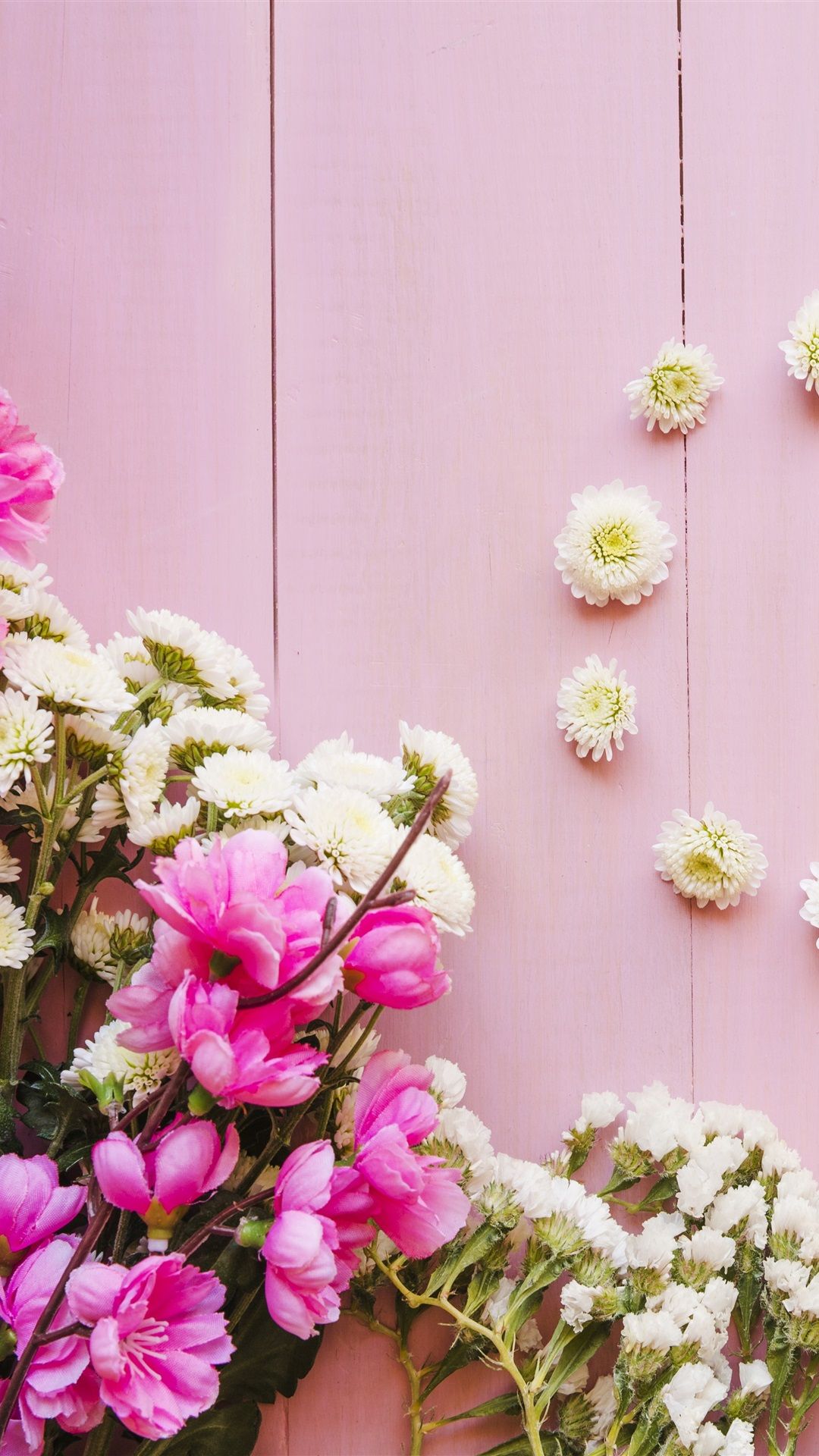 Pink And White Flowers, Wood Background 1125x2436 IPhone 11 Pro XS X Wallpaper, Background, Picture, Image