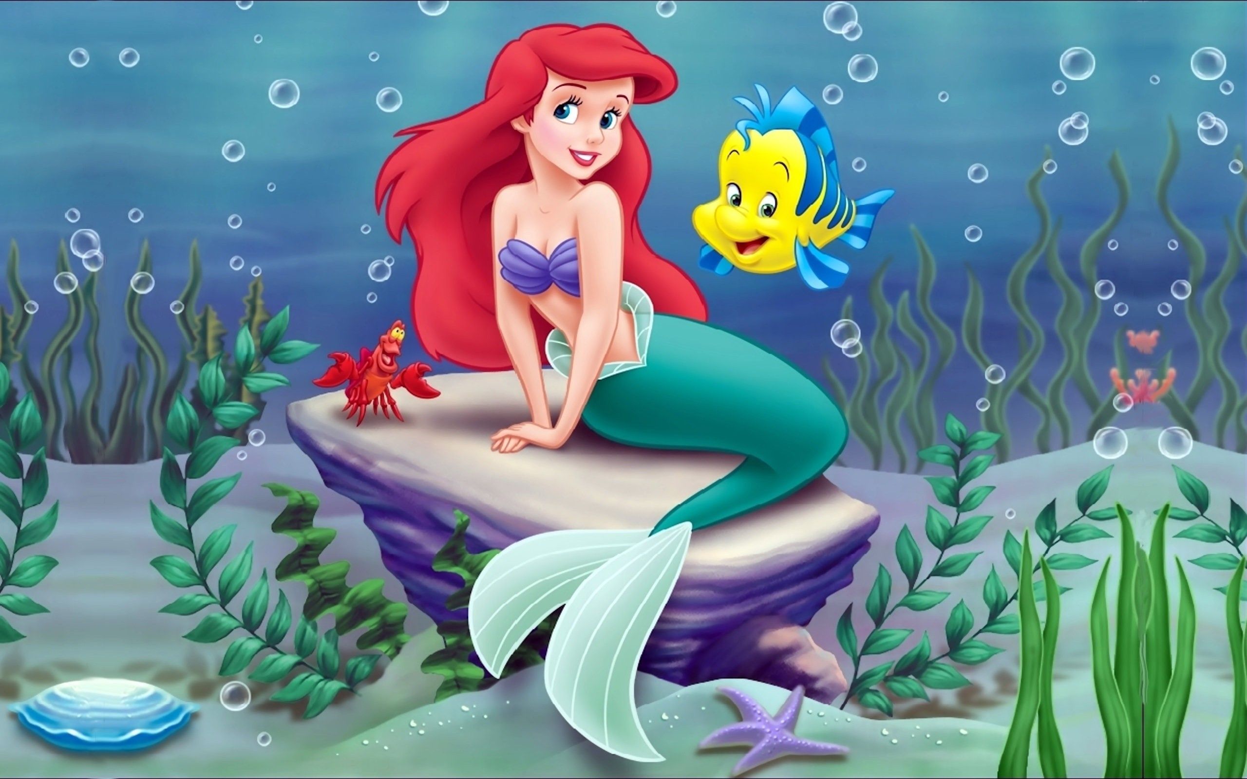 Wallpaper Arielle Ariel Little Mermaid With Her Lovely Fish 2560x1600. Little mermaid wallpaper, Mermaid movies, Mermaid disney
