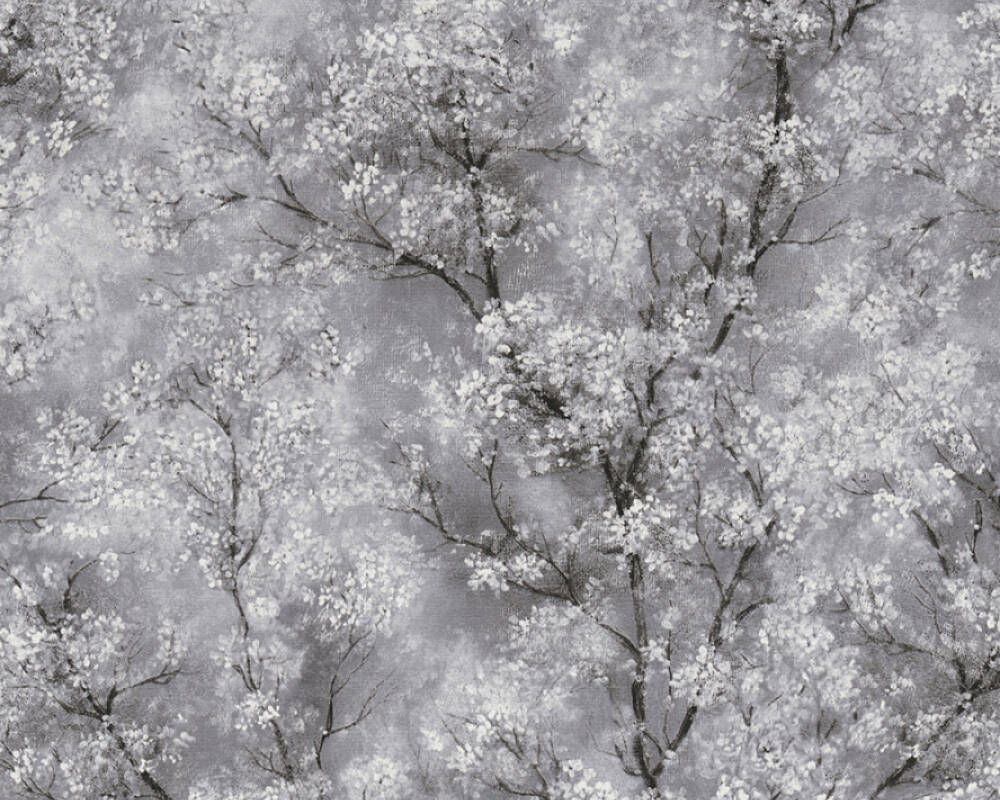Livingwalls Wallpaper «Floral, Black, Grey, White» 374201