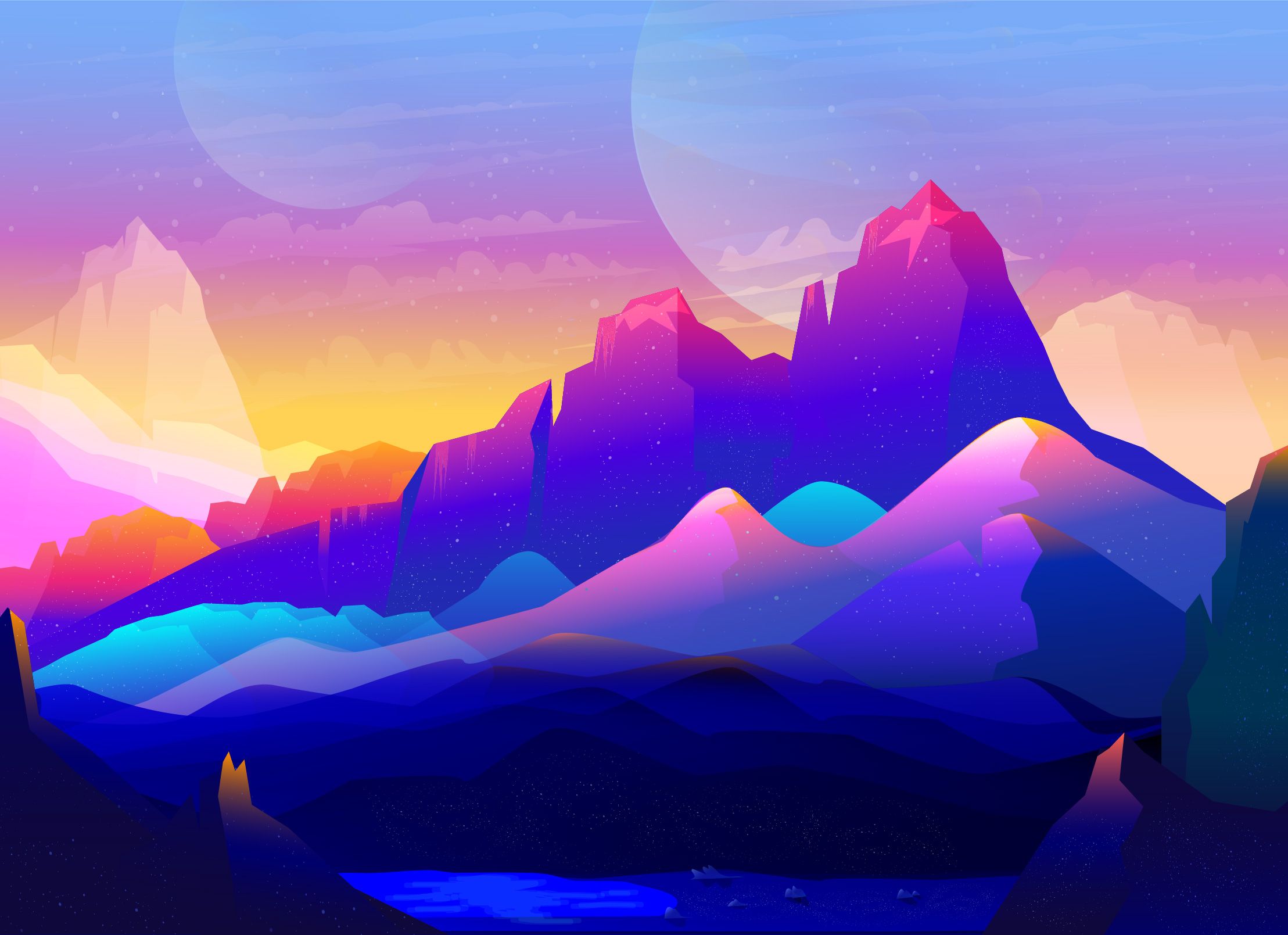 Rock Mountains Landscape Colorful Illustration Minimalist 1600x900 Resolution HD 4k Wallpaper, Image, Background, Photo and Picture
