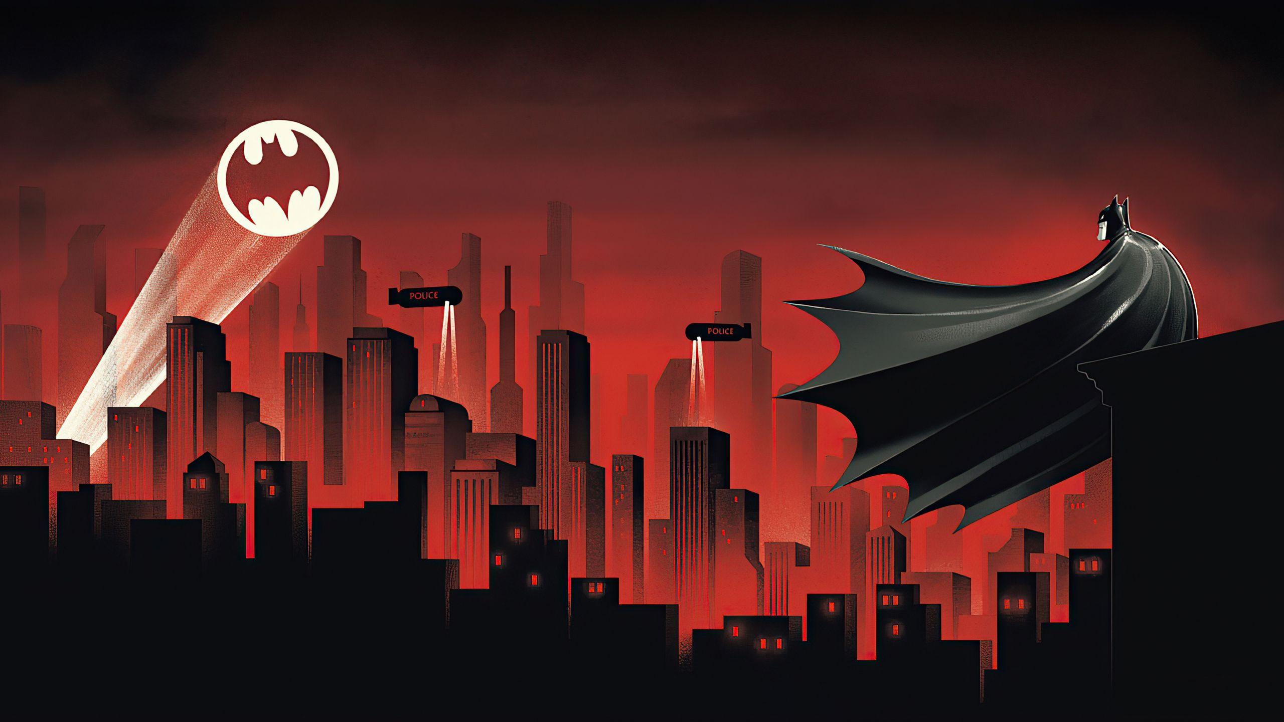Desktop Wallpapers Batman, The Animated Series, Red World, Cityscape, Silho...
