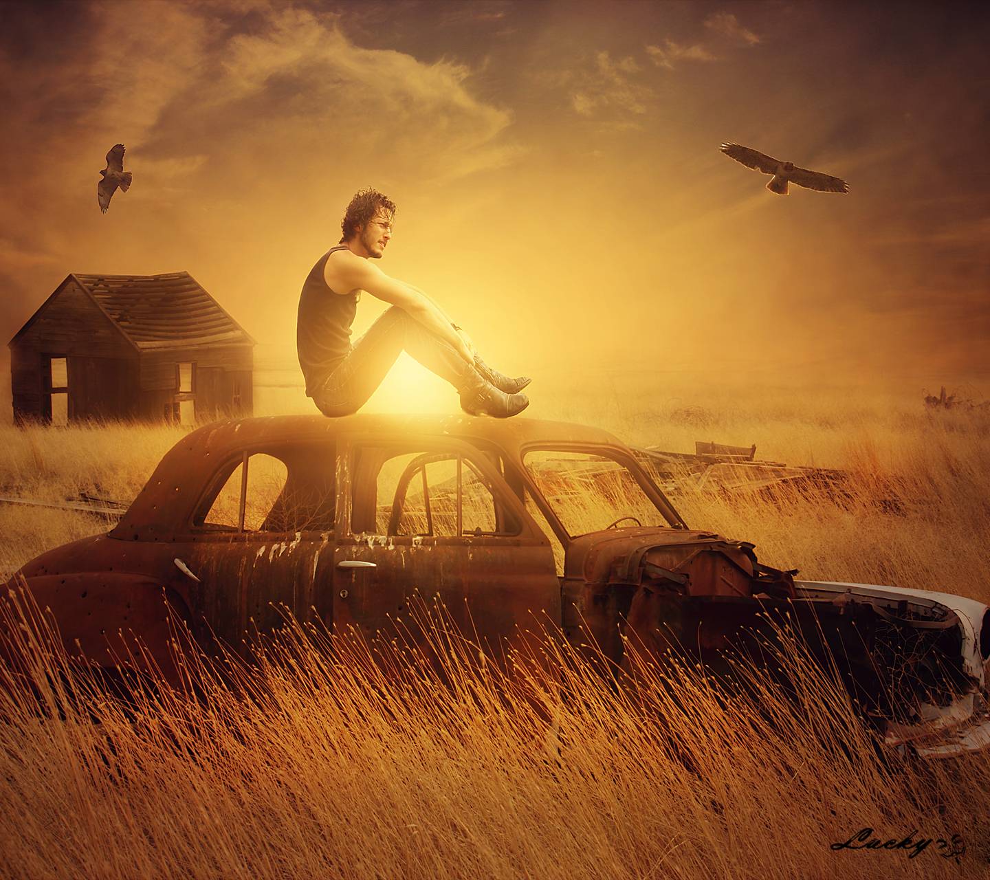 boy and old car wallpaper