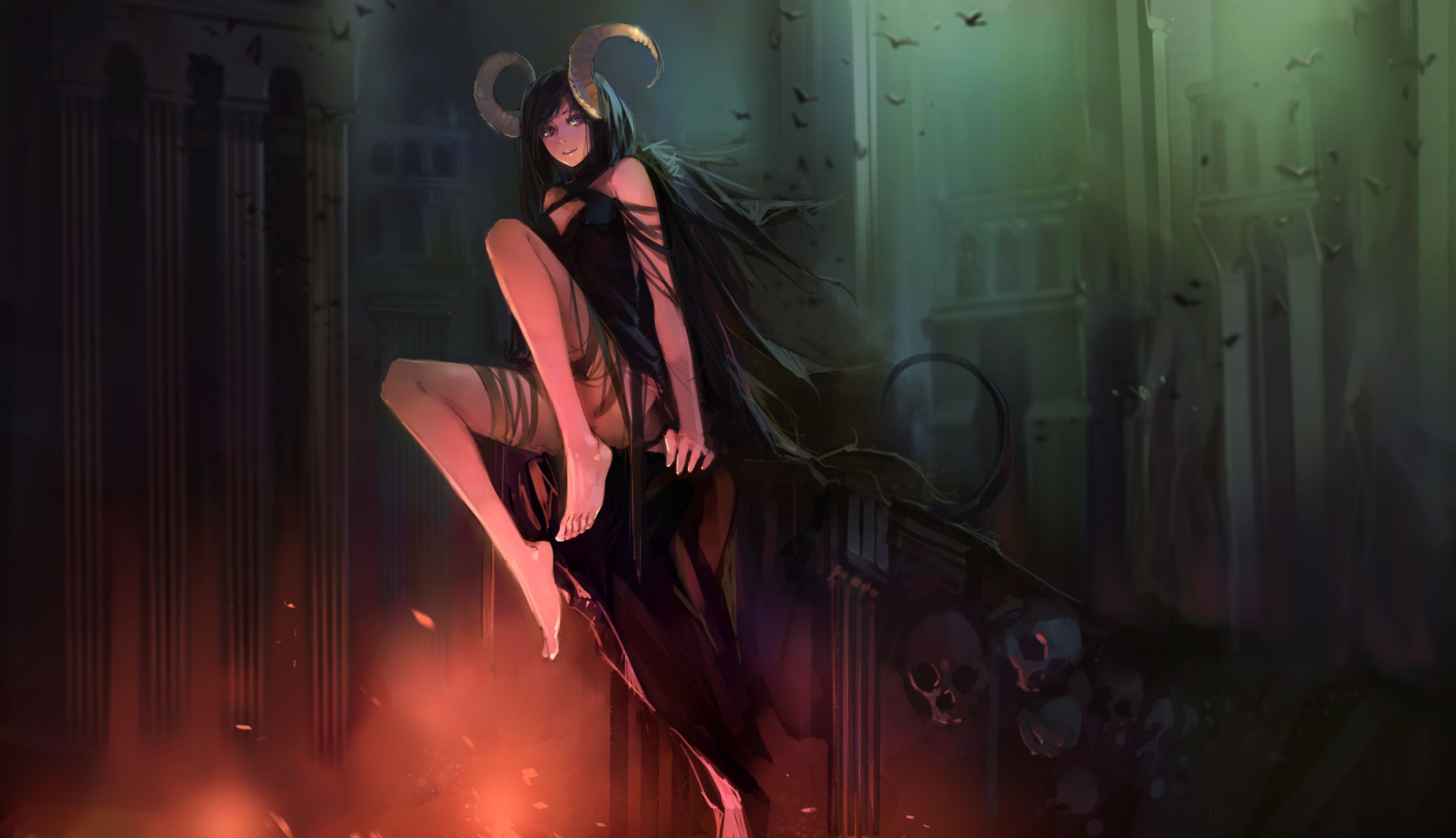 Wallpaper Girl, Anime, Horns, Art, monster hunter for mobile and desktop,  section сёнэн, resolution 1920x1080 - download