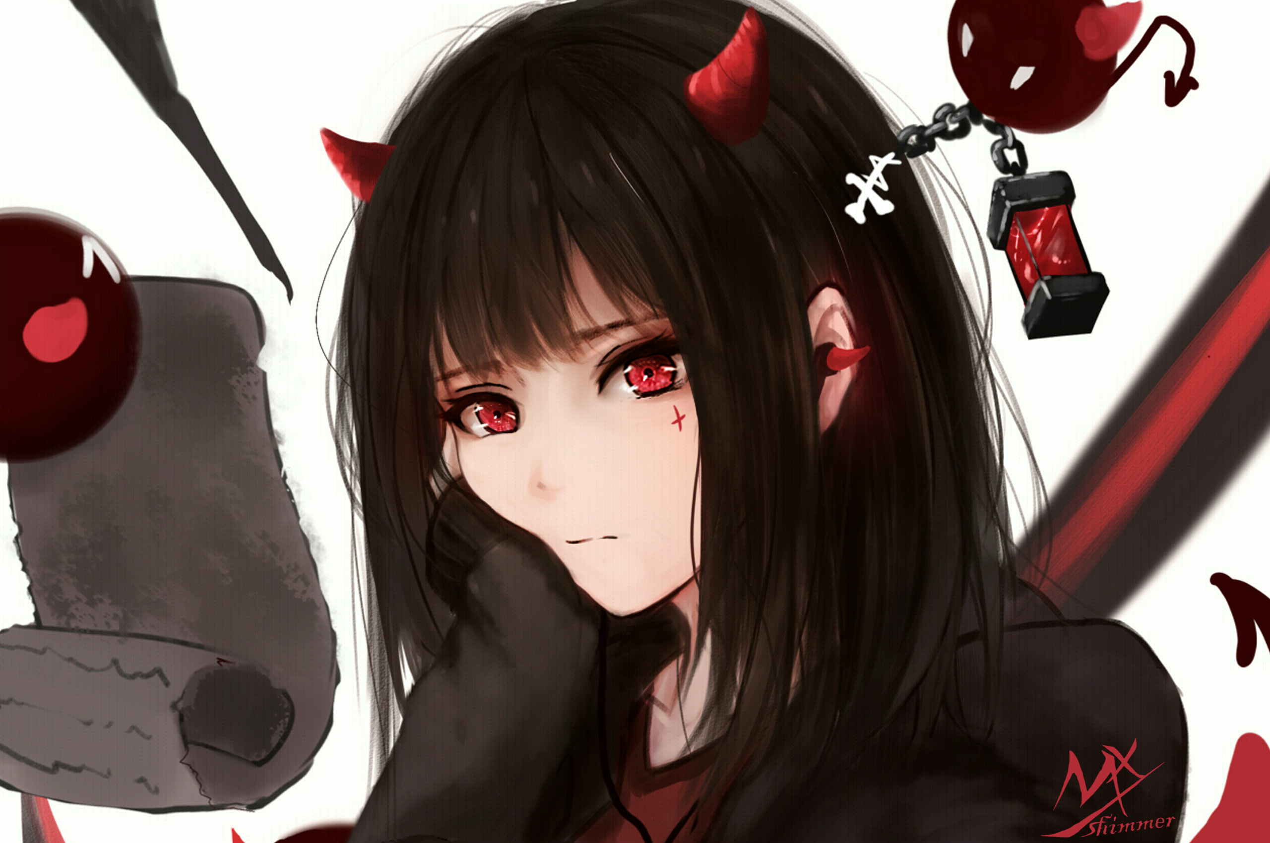 Girl, demon, devil, horns, red, anime, HD phone wallpaper | Peakpx