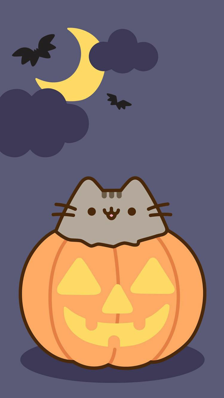 Background, Wallpaper, And Pusheen Cat Wallpaper Image Cat Halloween Pumkin