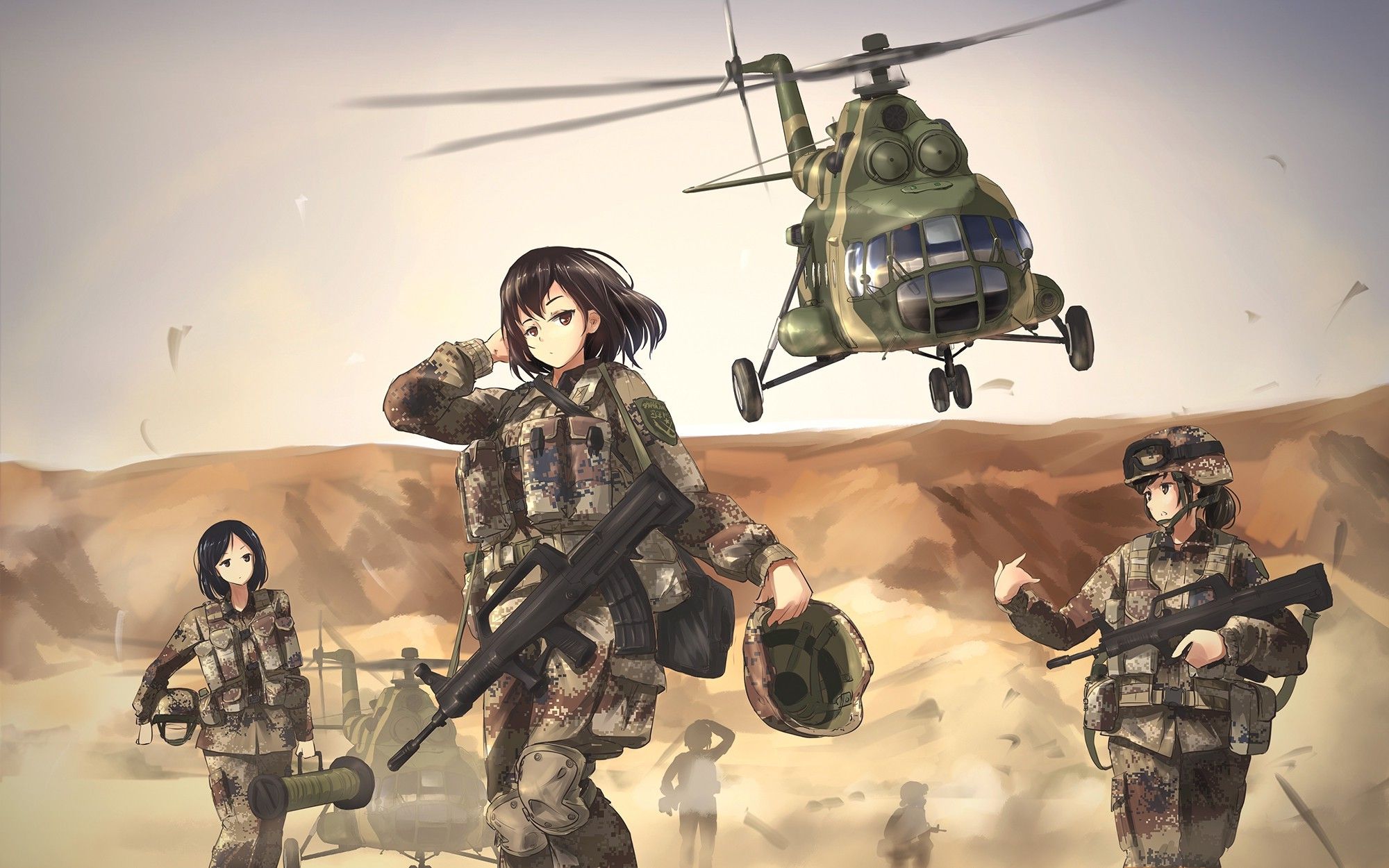 TC1995, Military, Mi 8, Women, Anime Girls, Weapon, Helicopters Wallpaper HD / Desktop and Mobile Background