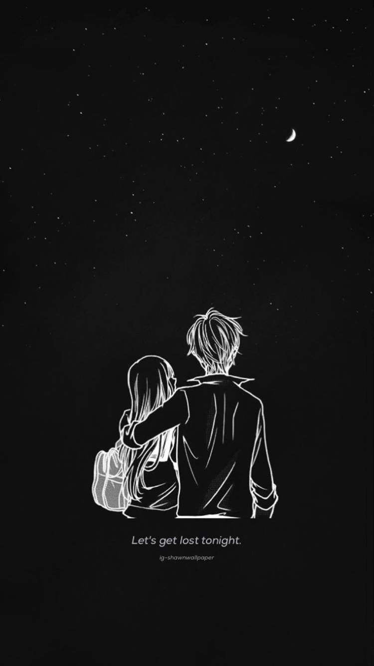 Aesthetic Black And White Cartoon Couple Wallpaper